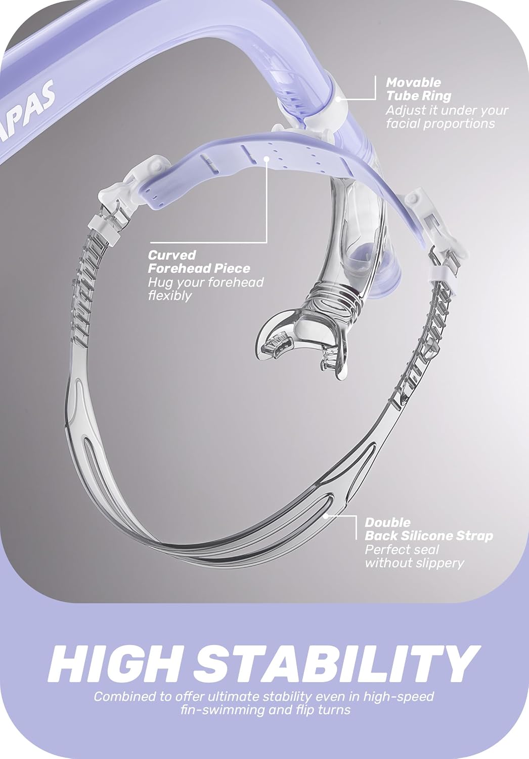 CAPAS Training Swim Snorkel for Lap Swimming, Swivel Headband Ultimate Fit Center-Mount Swimmers Snorkel with Liquid Silicone Mouthpiece Adjustable Strap, Designed for Adult Men Women