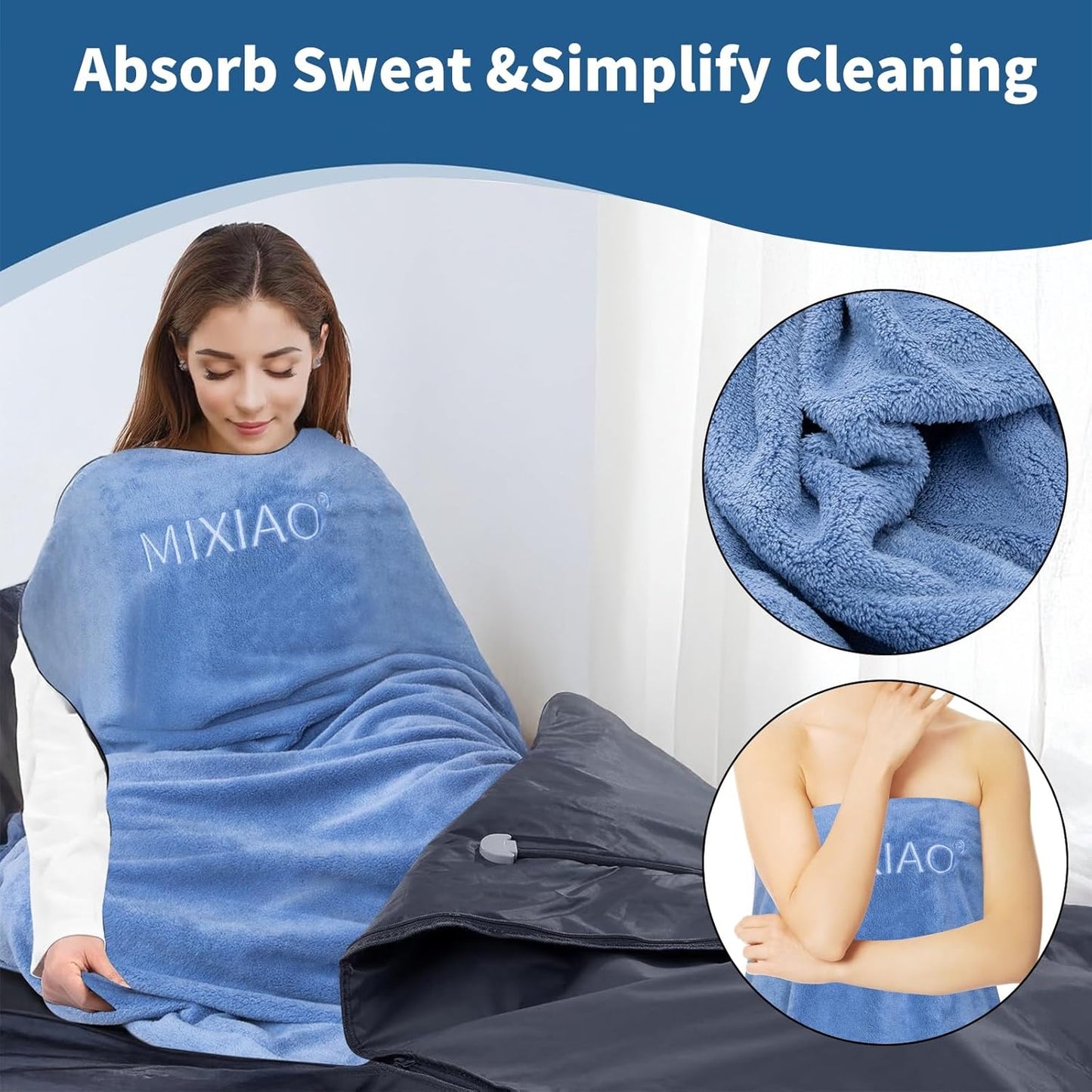 Infrared Sauna Blanket Towel Inserted 30" x 70" Reusable Machine Washable Insert Towel Easy Detoxification Simplifies Clean-Up Super Absorbent Perfect Companion for Infrared Sauna Blanket (Blue)