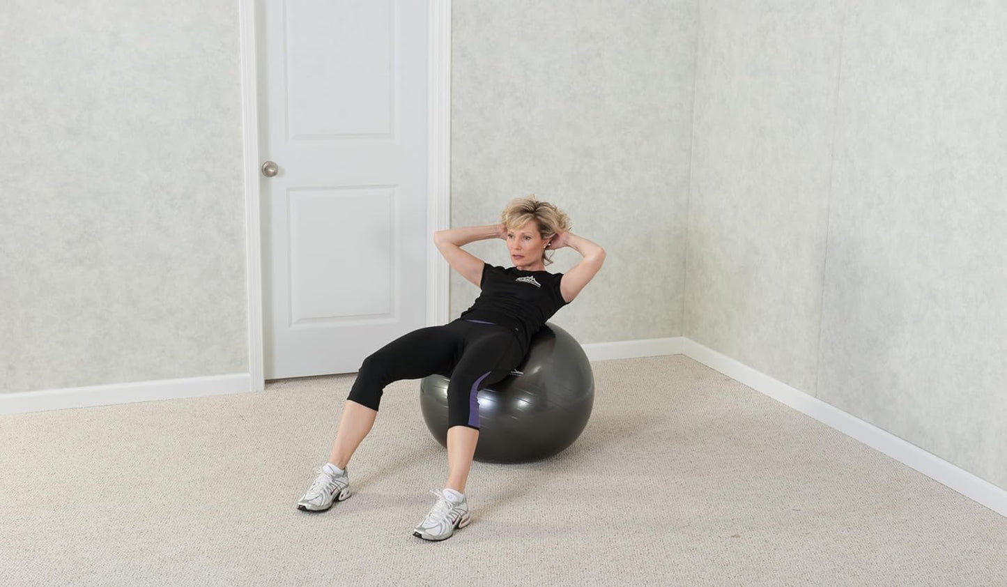 Black Mountain Products Professional Grade Exercise Stability Yoga Ball, Foot Pump, Ball Plug, Plug Puller, 2000 Pounds Static Weight Capacity Antiburst