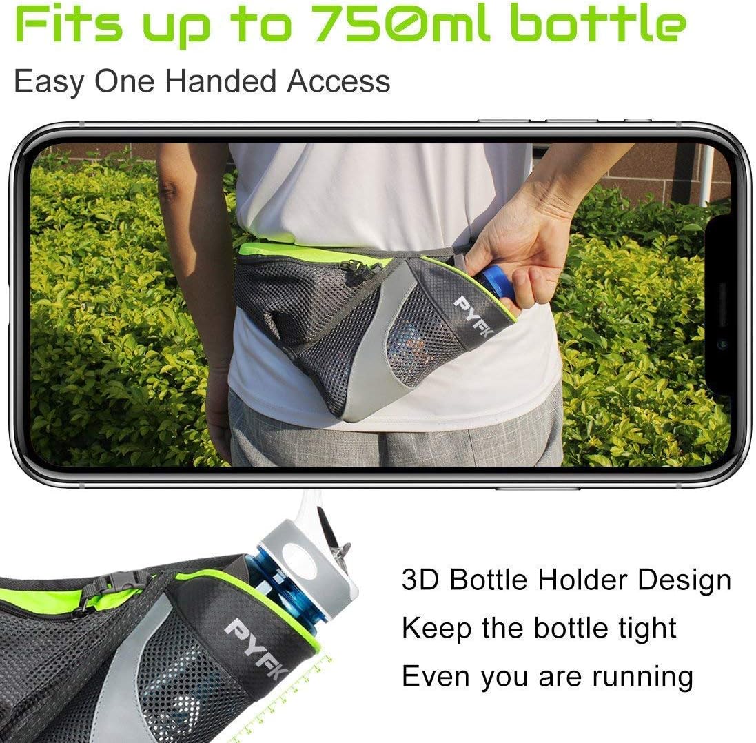 PYFK Running Belt Hydration Waist Pack with Water Bottle Holder for Men Women Waist Pouch Fanny Bag Reflective