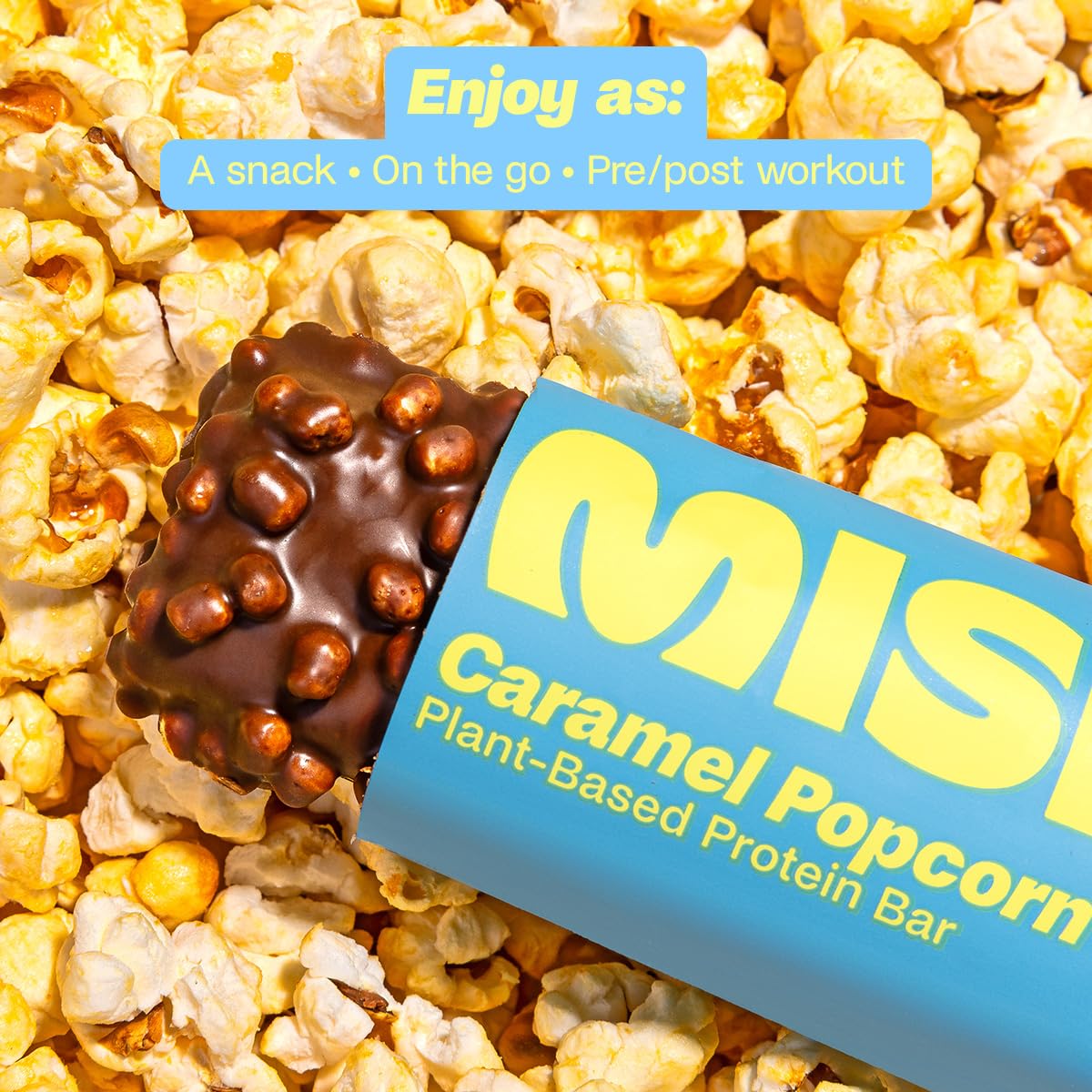 Misfits Vegan Protein (15 g) Bars, Sweet & Salty Caramel Popcorn | Plant Based, Gluten Free, Low Sugar & Carb Snacks with 4 g Fiber | Pack of 15