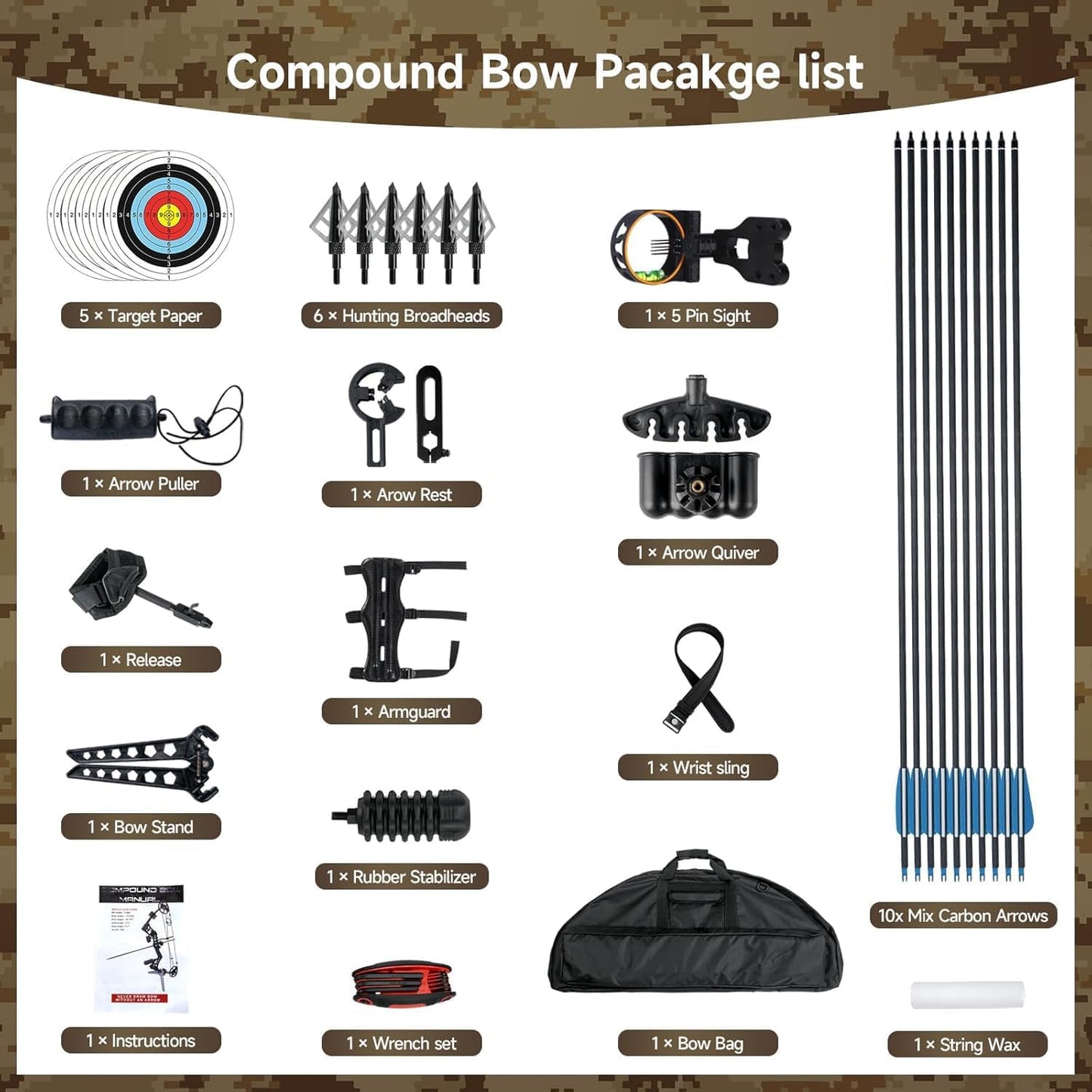 Compound Bows Draw Weight 30-70lbs Ready to Shoot, Bow and Arrow Set for Adults, Archery Set Come with All The Accessories