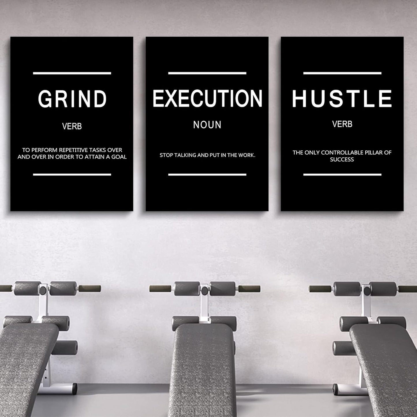 Framed Canvas Wall Art Success Quote, Office Wall Art, Black Large Poster, Positive Motivational Set of 3 Prints, Execute Failure Definition, Inspirational Print (B-3pcs,24x36inchx3pcs)