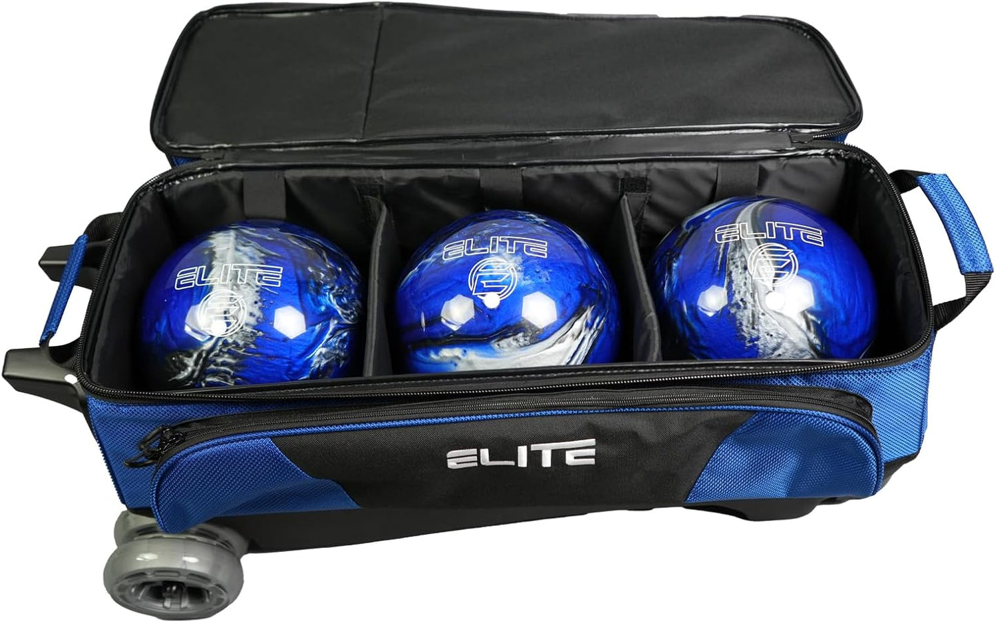 ELITE Deluxe 3-4-5 Bowling Ball Roller Bag with (4) 5" Smooth Wheels - 4 Large Accessory Pockets, Shoe Compartment, Extendable Handle