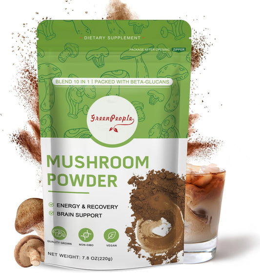 Mushroom Powder Mushroom Supplement - 10-in-1 Mushrooms Lions Mane Powder with Reishi/Cordyceps/Chaga/Turkey Tail/Maitake/Complex for Cognitive Function & Immune Support 78 Servings