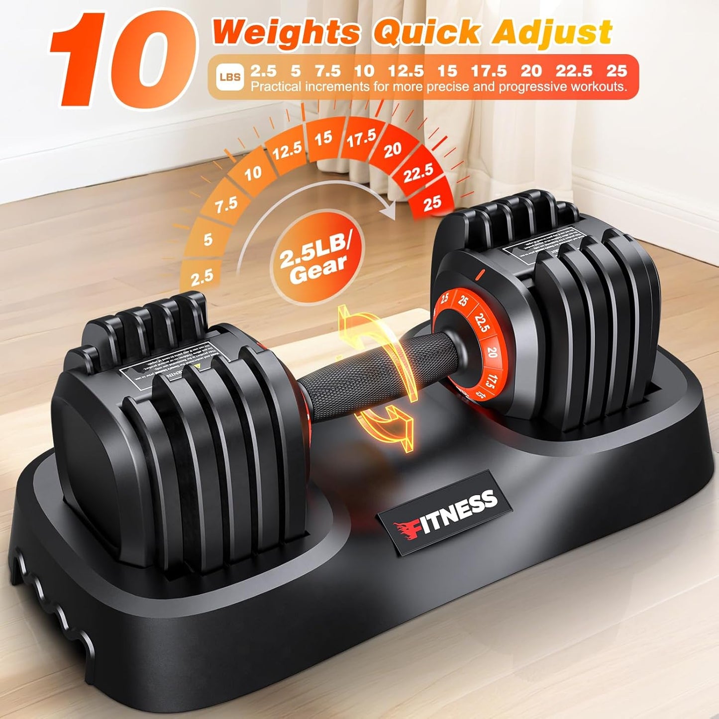 XDDIAS Adjustable Dumbbell Set of 2-25LB/55LB Set-1Sec Adjustable Dumbbell Weights-5 in 1 Free Weights Dumbbells Set with Effortless Tray/No-Slip Handle-Compact Size for Women/Men at Home Gym