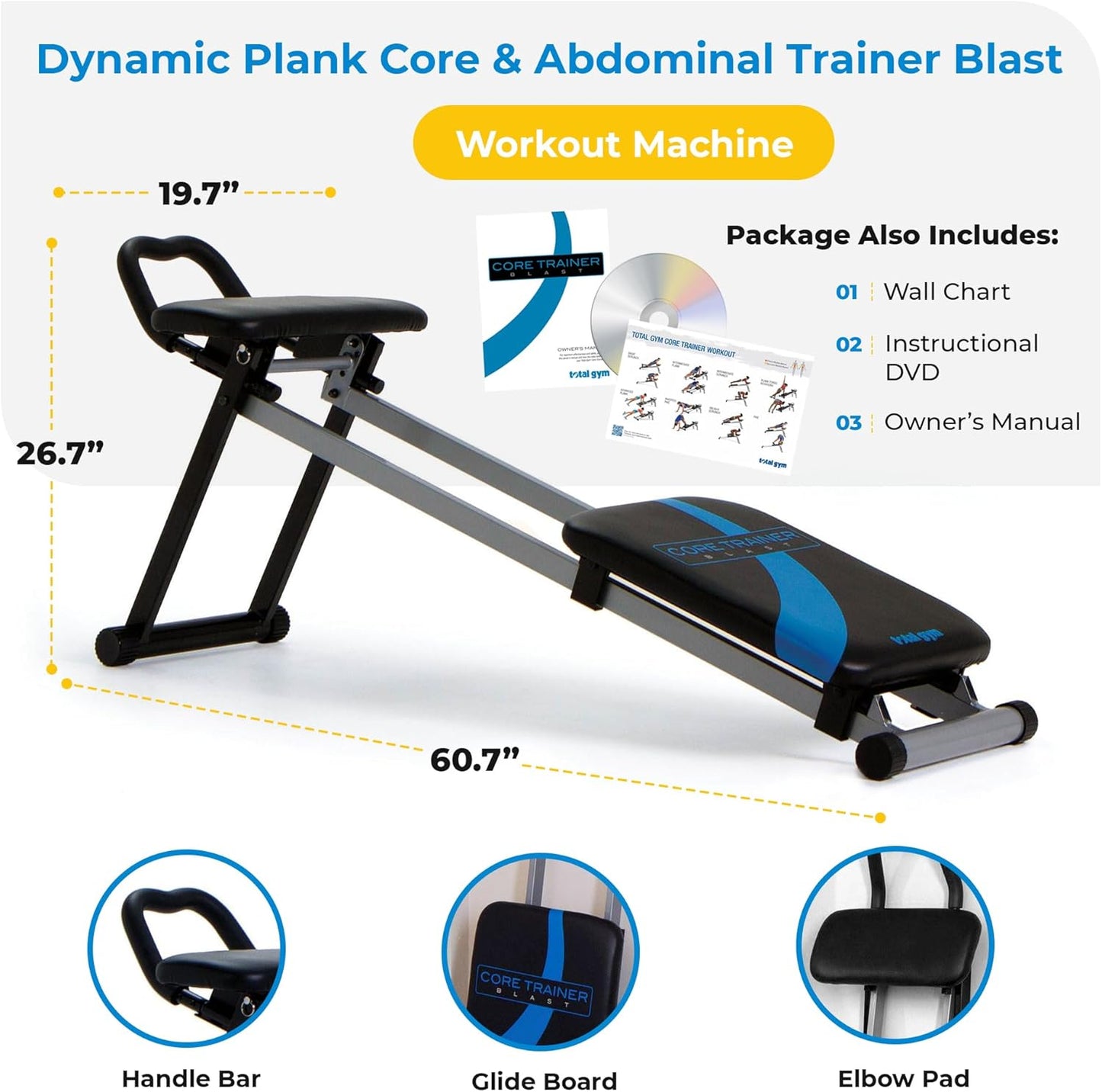 Total Gym Fitness Station, Dynamic Plank Core and Ab Trainer Blast Machine with DVD