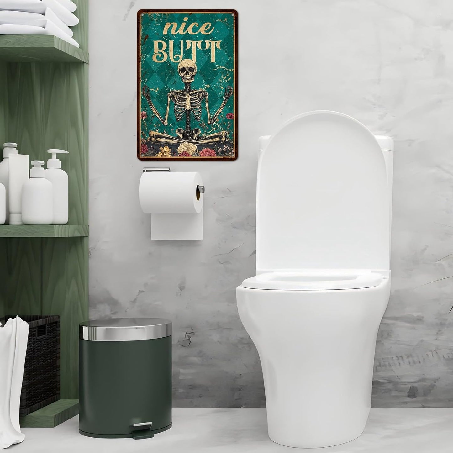 Skeleton Decor Tin Sign Retro Funny Skeleton Metal Sign for Bedroom Cafe Home Coffee Kitchen Bathroom Funny Wall Decor Art 12 * 8inch