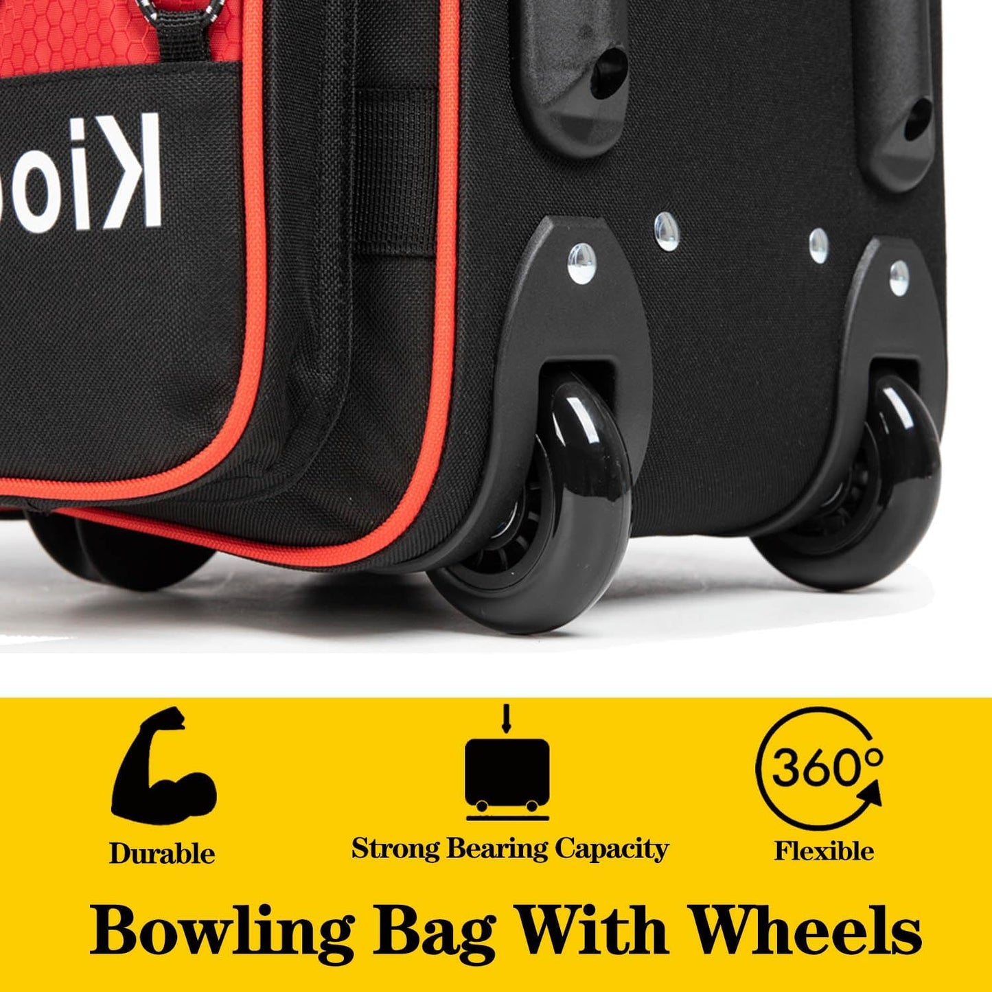 Double Roller 2 Ball Bowling Bag with Large Separate Shoe Compartment and Oversized Accessory Pocket, 36" Extendable Handle.