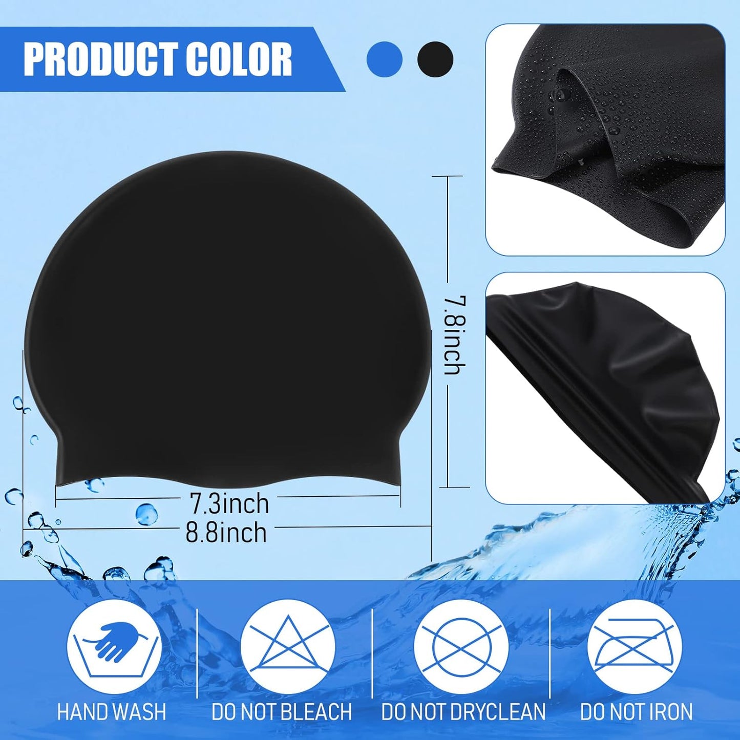 Syhood 6 Pieces Unisex Adult Silicone Swim Cap Waterproof Swimming Hat Non Slip Pool Hat Elastic Silicone Cap for Long and Short Hair