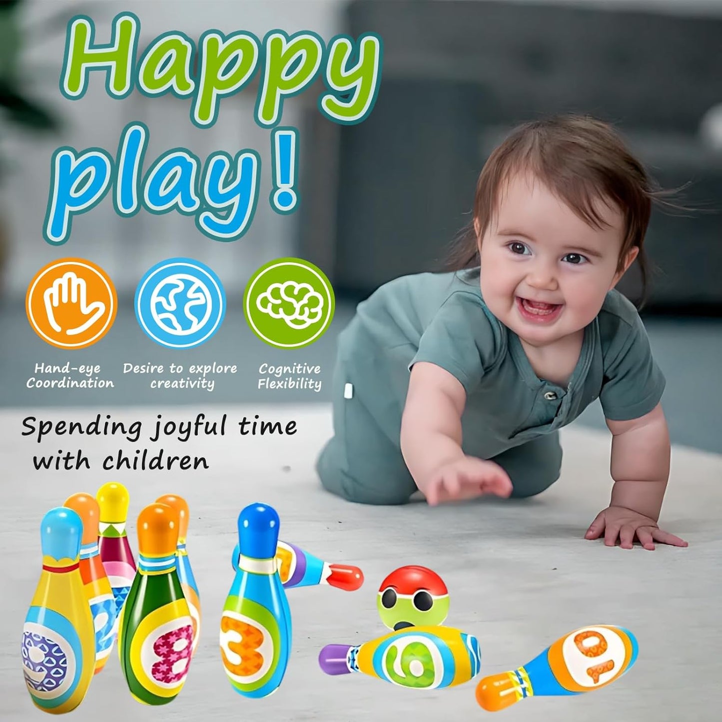 Kids Bowling Set Toy - 10PCS Soft Numbered Pins & 2 Foam Balls for Toddler Boys Girls Age 3-5, Indoor Outdoor Sports Game, Preschool Learning Toy, Birthday Gift for Ages 3 4 5 6