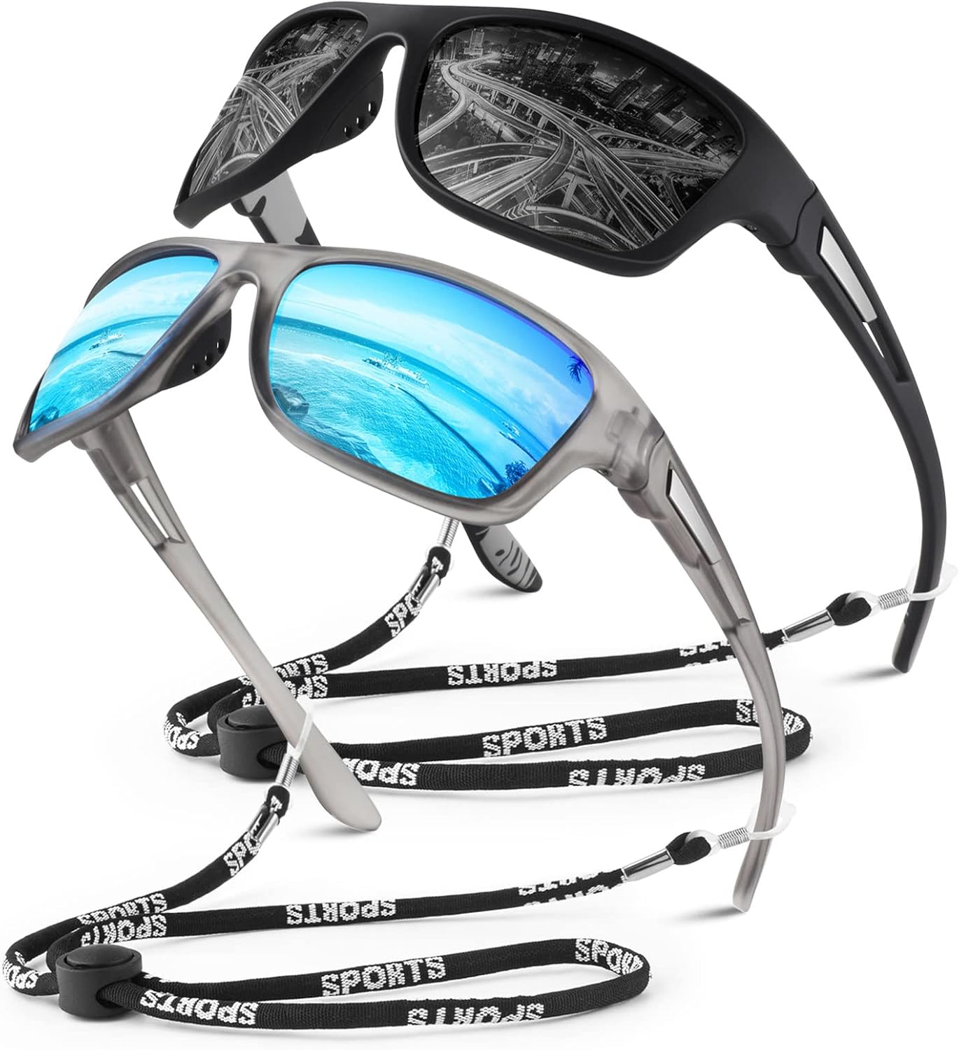 Polarized Sports Sunglasses for Men Women,Fishing Driving Rectangular Goggles UV400 Protection