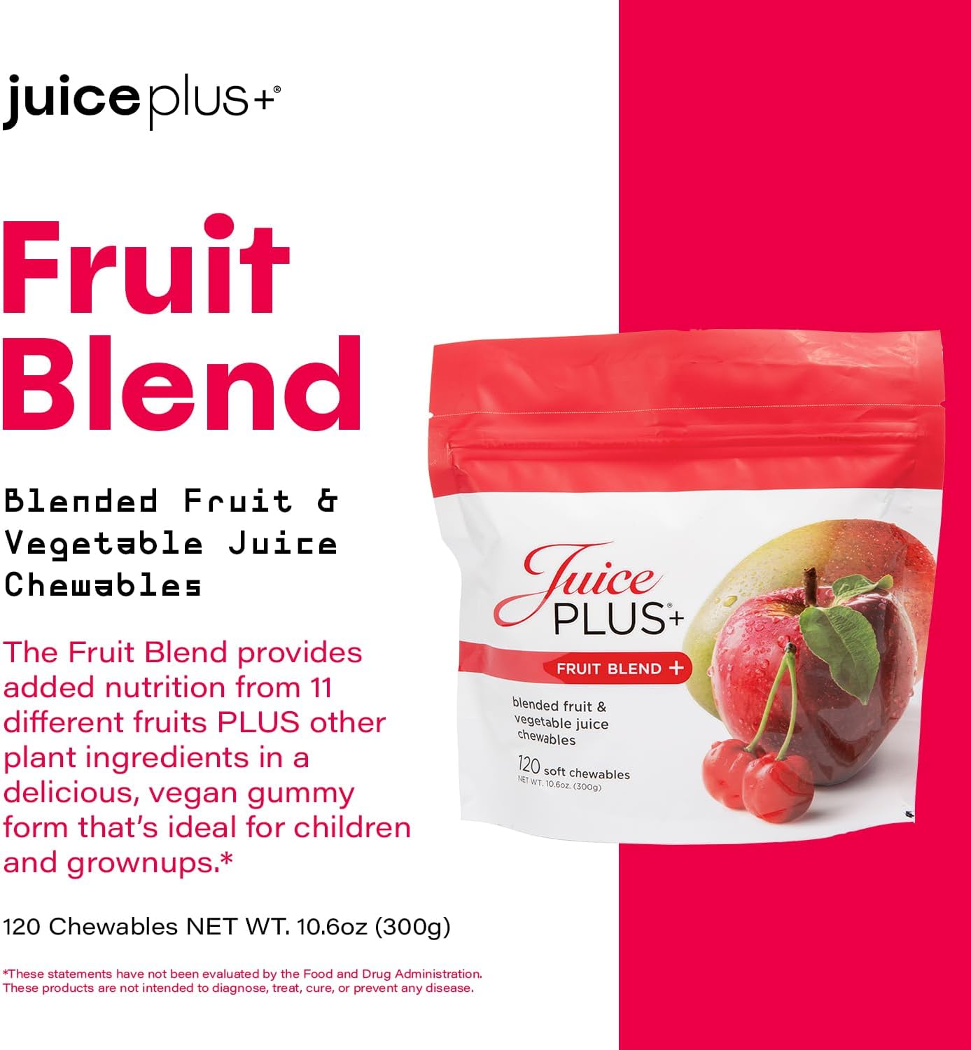Juice Plus+ Fruit Blend Soft Chews (Chewables) - Boost Your Nutrition with 11 Fruits & Plant Ingredients - Vegan Gummy for Kids & Adults - Vitamins, Whole Food Nutrition - 120 Chewables