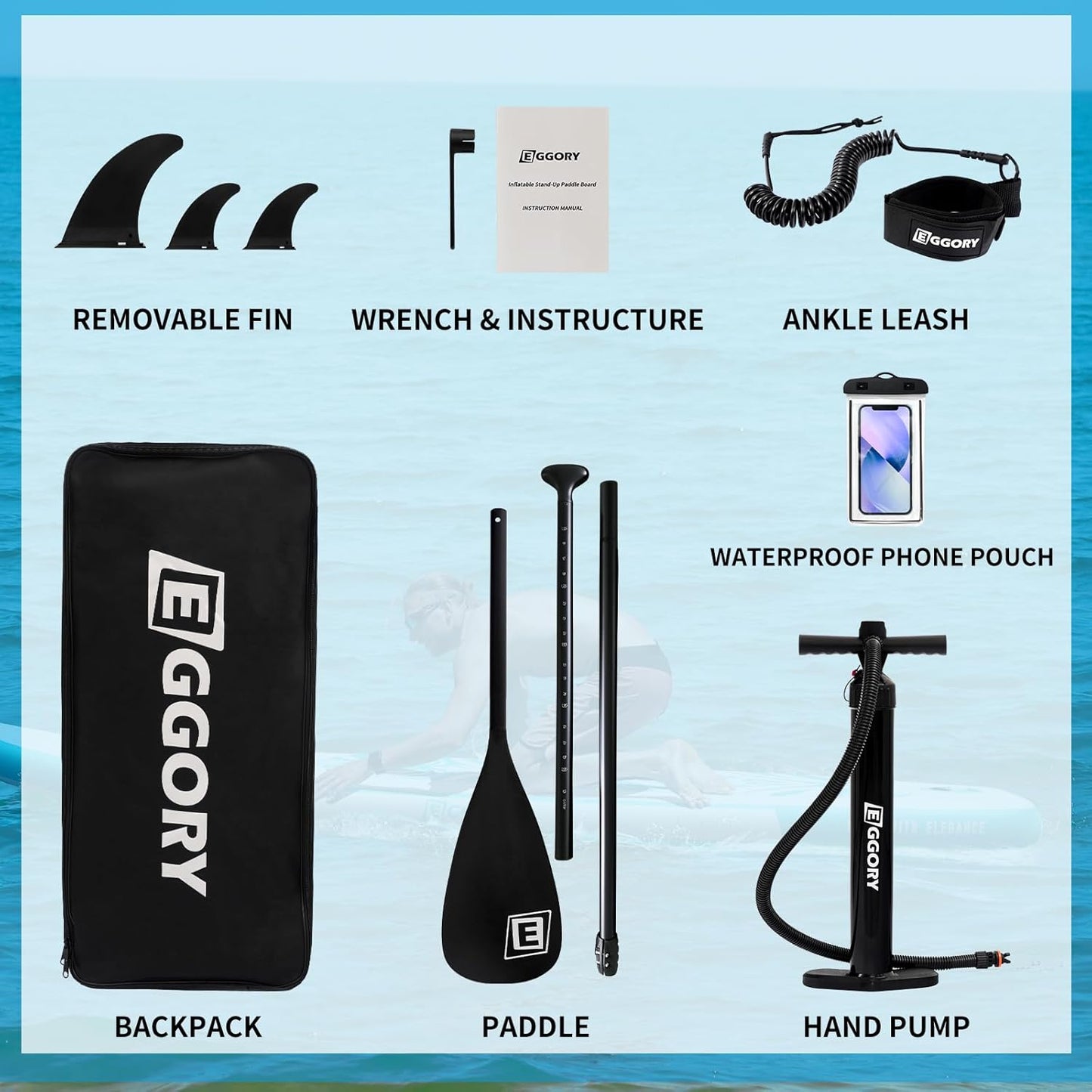 Inflatable Paddle Board,Stand Up Paddle Board Set, Extra Wide SUP Board with Removable Fin, Floating Paddle, Hand Pump, Waterproof Phone Pouch,Traveling Board