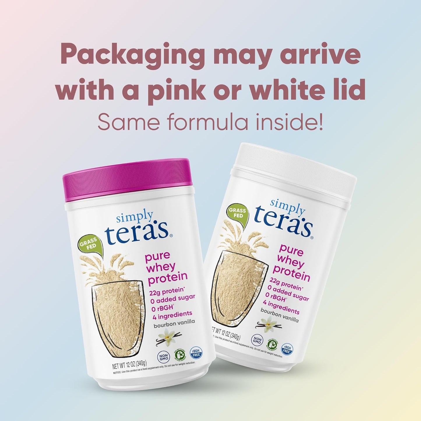 Simply Tera's Pure Whey Protein Powder - Vanilla Whey Protein Powder, Clean & Grass Fed Protein Powder, No Artificial Sweeteners, Non-GMO, Kosher, rBGH-Free, Soy-Free - Bourbon Vanilla, 24 oz