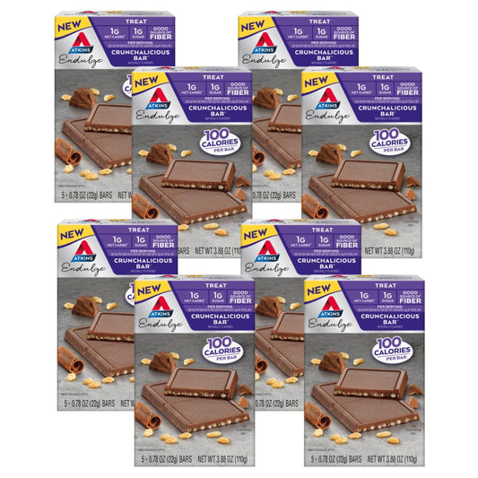 Atkins Endulge, Crunchalicious Bar, 1g Net Carbs, 1g Sugar, Good Source of Fiber, 5 Count (Pack of 8)