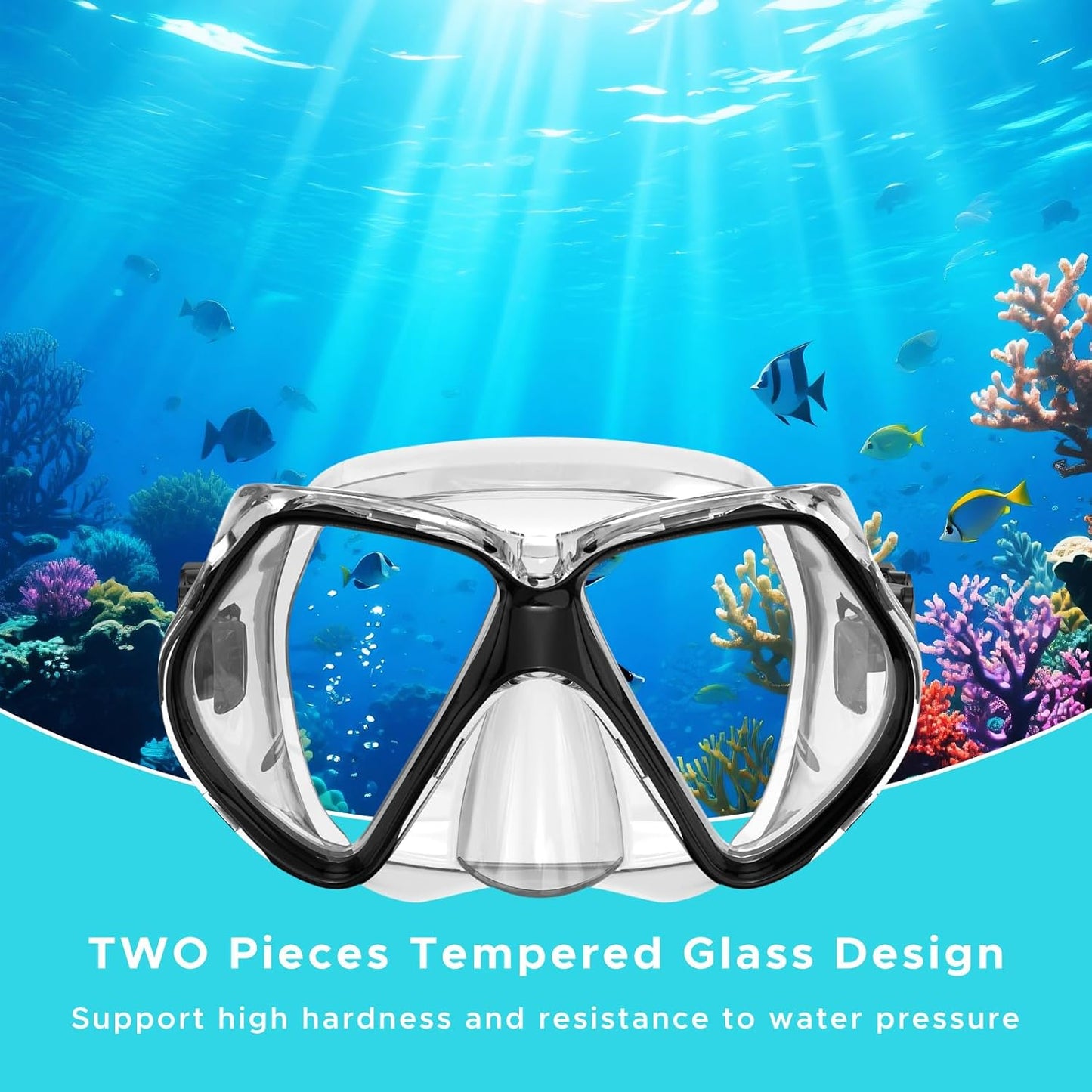 2 Pack Snorkeling Gear for Adults, Dry Snorkel, Mask Set Adult, Diving Scuba Mask, Scuba Gear, Swimming Goggles with Nose Cover, Swim Freediving Tempered Glass Panoramic View Travel Packages