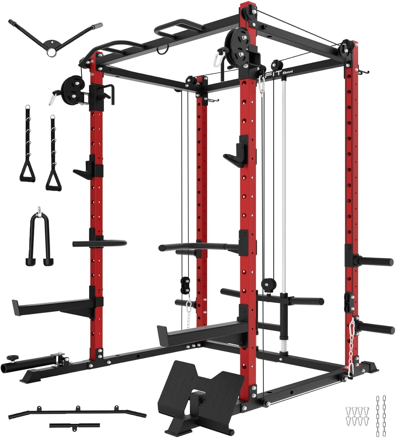 Eonfit E2 Power Cage，1500LB Squat Rack with Cable Crossover System.Multi-Function Power Rack for Home Gum.All-in-One Squat Rack with More Training Attachments