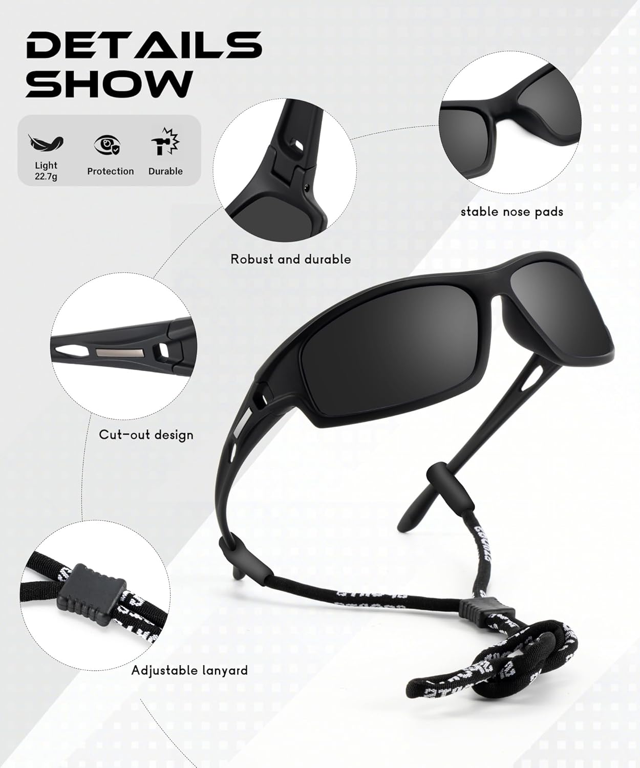 Polarized Sunglasses Men, Sports Sun Glasses Womens UV400 Protection for Fishing Running Driving