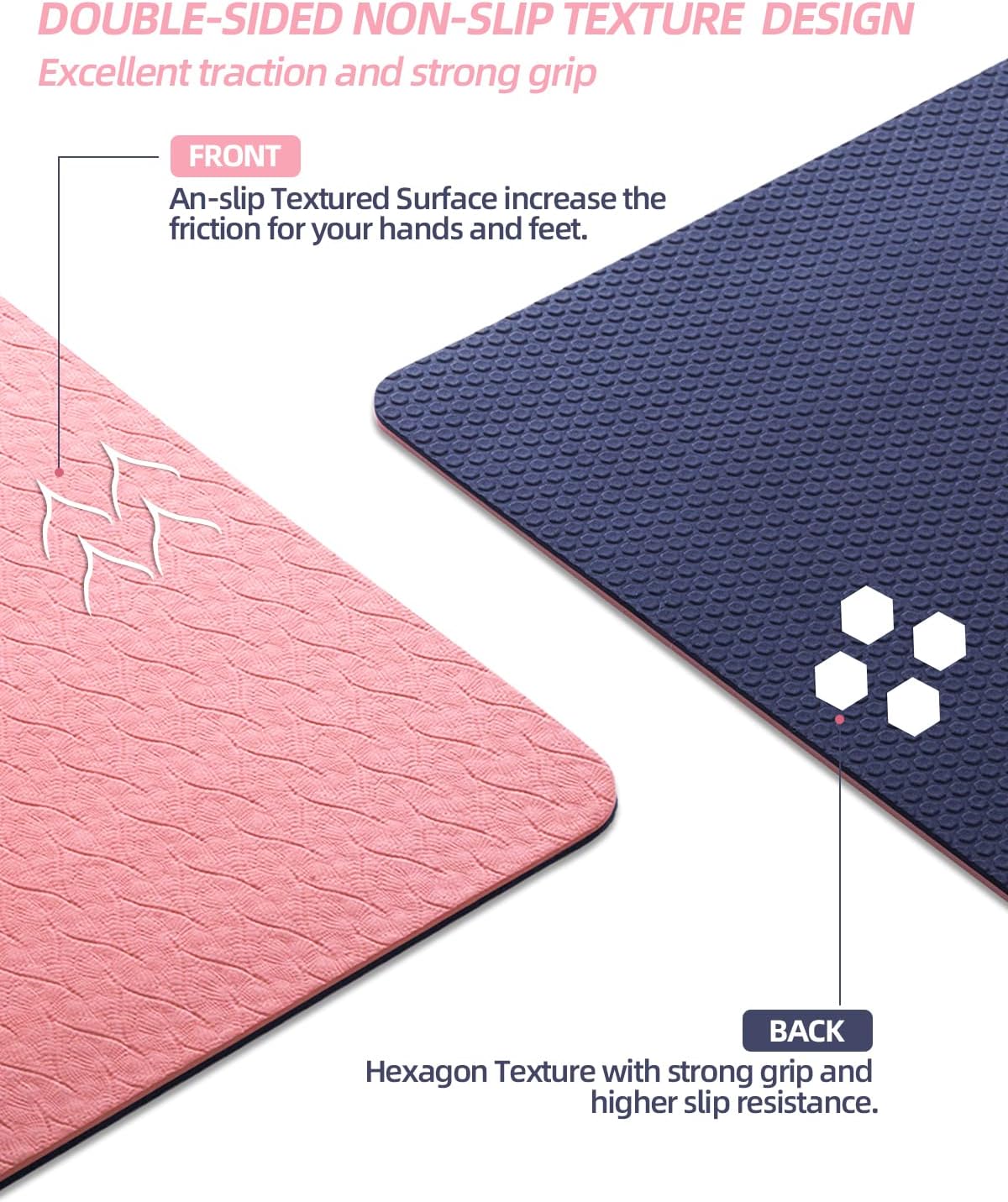 COOLMOON Yoga Mat Non Slip, Anti-Tear 1/4 Thick TPE Yoga Mats for Women and Men, 72"x24" Exercise & Fitness Mat with Carrying Strap, Workout Mats for Yoga, Pilates and Floor Exercise