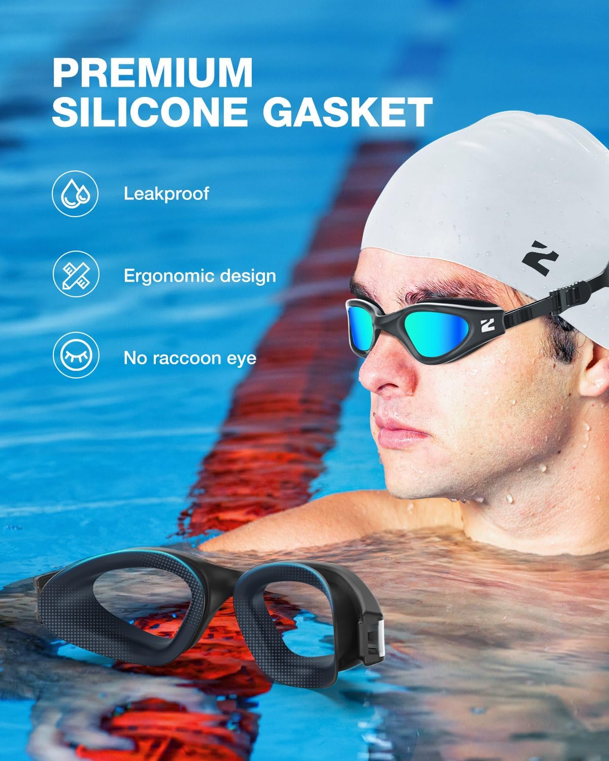 ZIONOR G1 Lite Swim Goggles with Swim Cap Comfortable Anti-fog Swimming Goggles Cap Set for Adult Men Women
