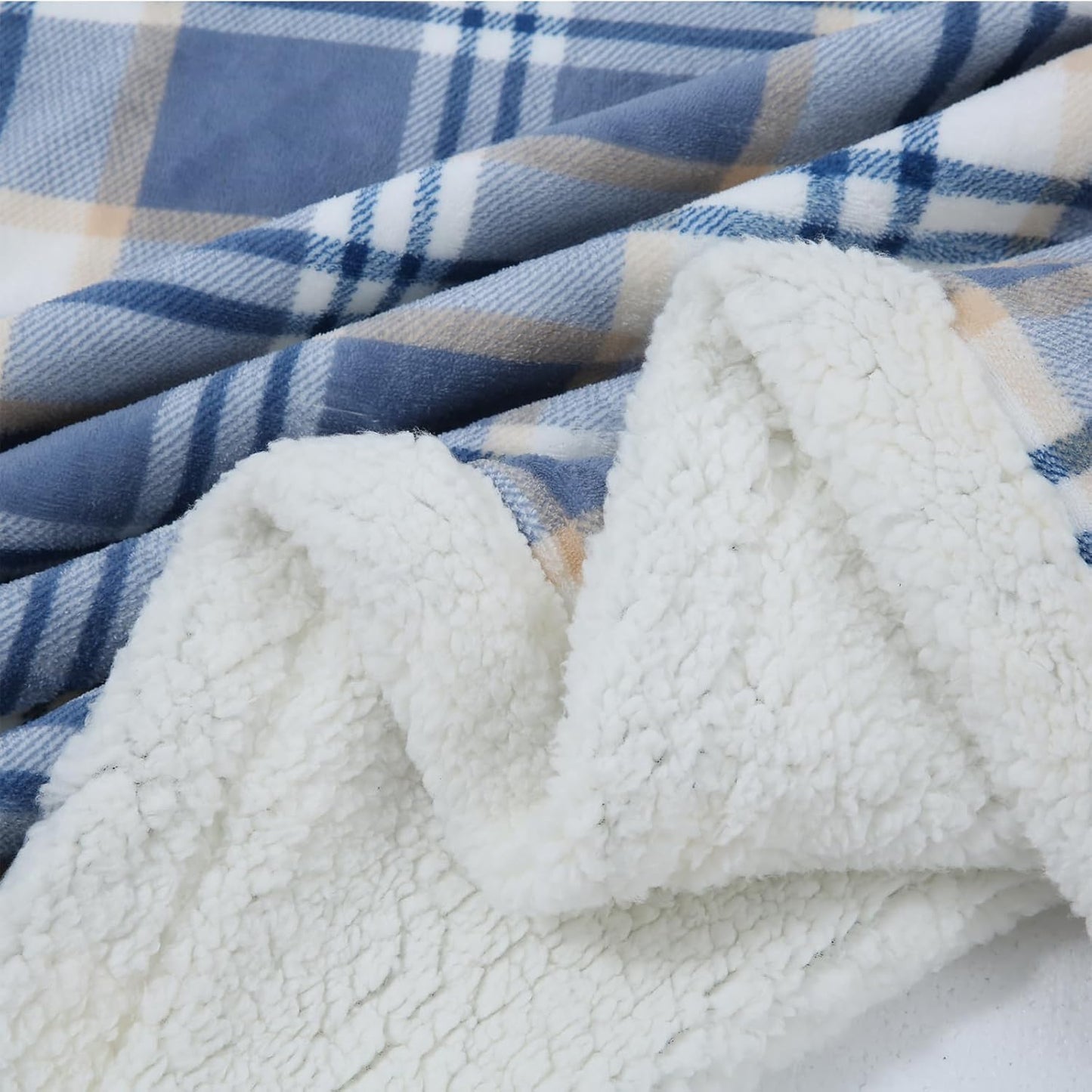 PU MEI Sherpa Blanket Queen Plaid Thick Bed Blanket, 80”*90” Super Soft Flannel Fuzzy Fleece Reversible Velvet Plush Warm Blanket for Couch (Blue White Check)