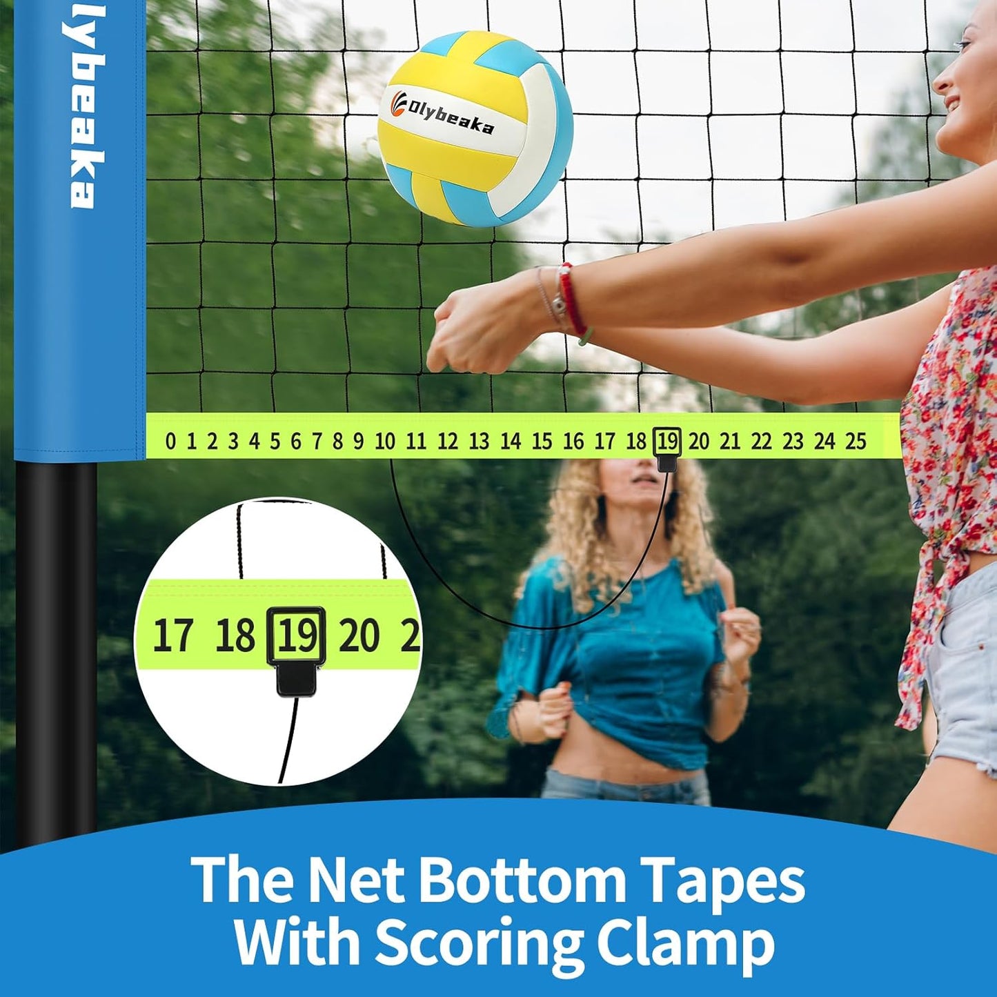 Portable Outdoor Volleyball Net Set for Backyard Beach with Adjustable Poles, Soft PU Volleyball & Pump, Carry Bag and Durable Anti-Sagging Net