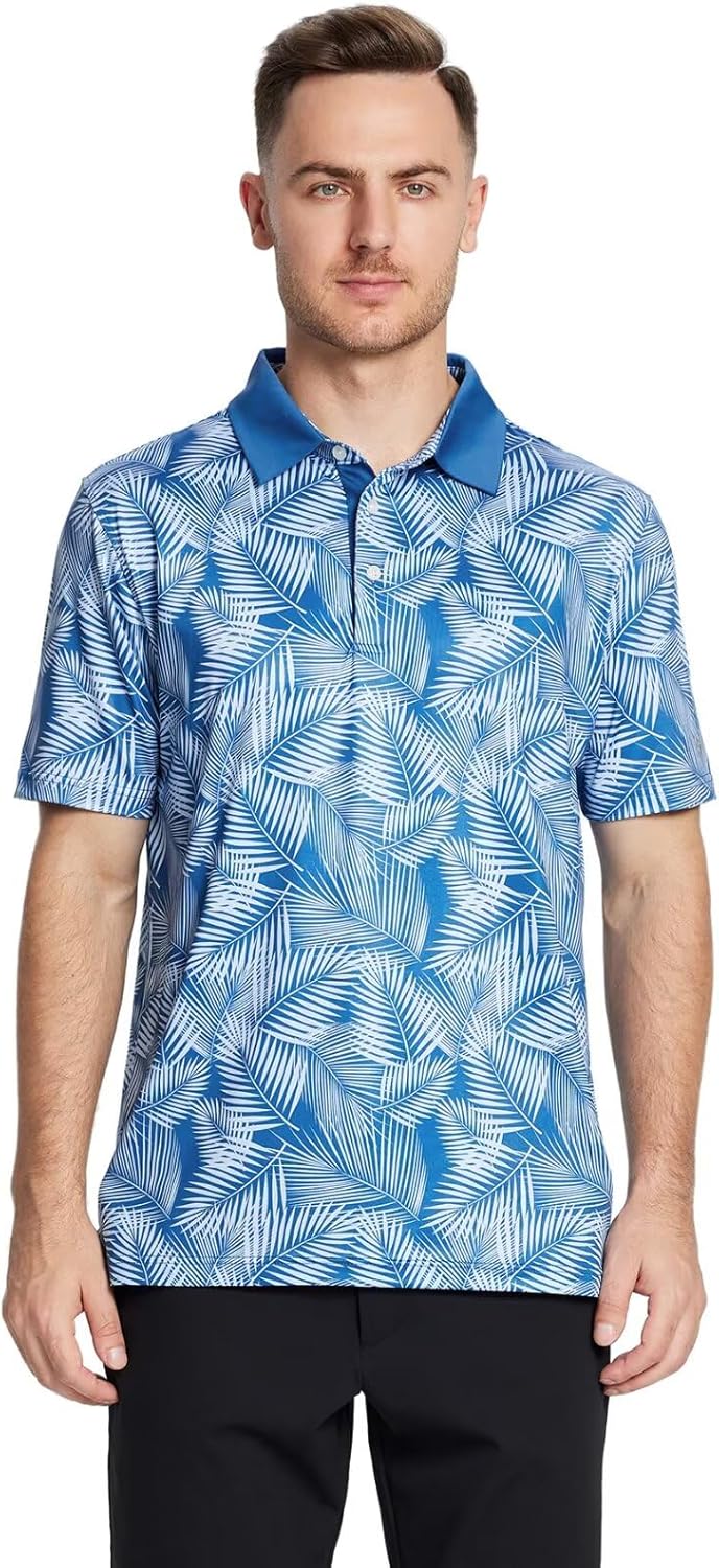 Men's Golf Polo Shirts Short Sleeve Striped Performance Moisture Wicking Dry Fit Golf Shirts for Men