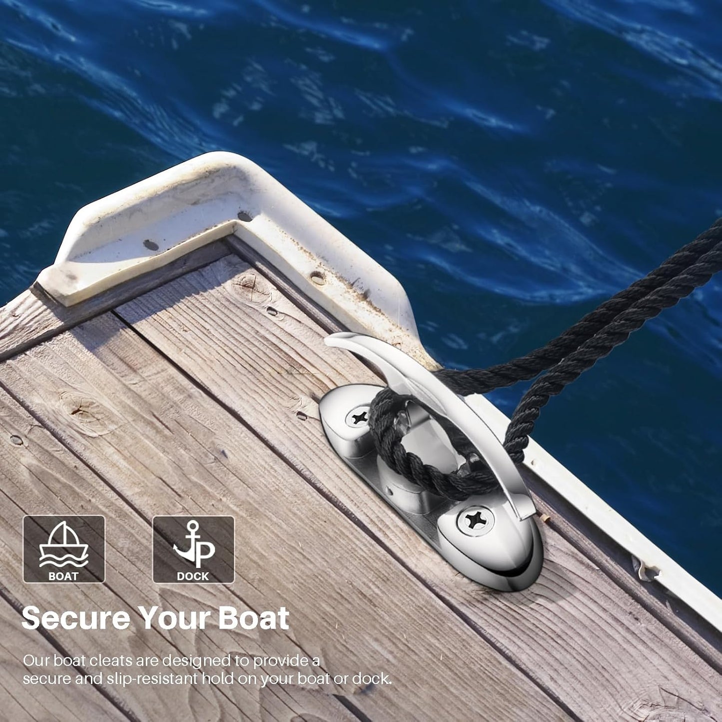 Folding Boat Cleats Marine Grade Stainless Steel 316 Flip Up Boat Cleats Pack of 4, Installation Accessories Included