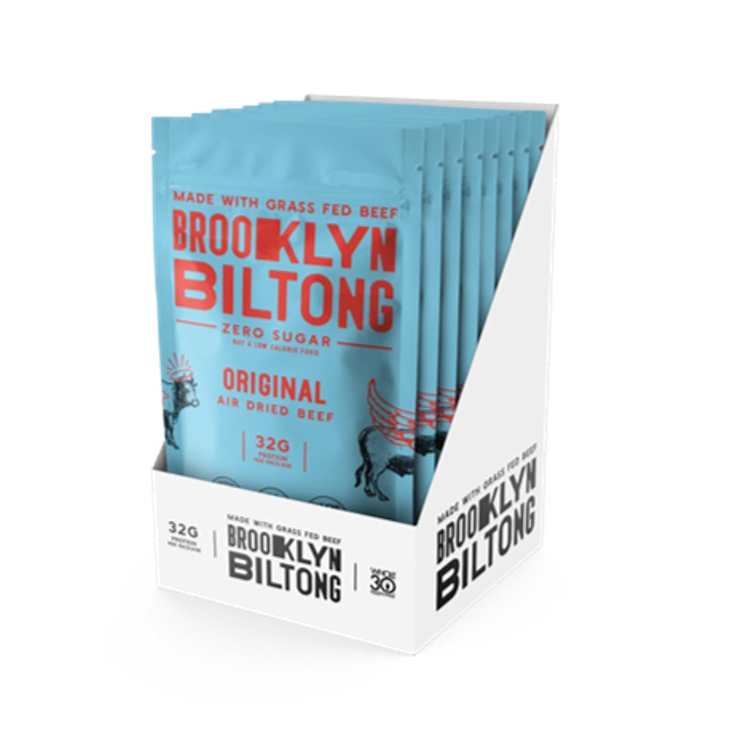 Brooklyn Biltong Air Dried Grass Fed Beef Snack, South African Beef Jerky (2 oz, Pack of 8)- Whole30 Approved, Paleo, Keto, Gluten Free, Sugar Free, Made in USA - (Original)