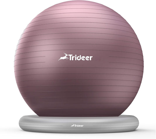 Trideer Exercise Yoga Ball Chair with Base for Home Office Desk, Stability & Fitness Ball Seat to Relieve Back Pain, Home Gym Workout for Abs, Pregnancy Ball with Pump