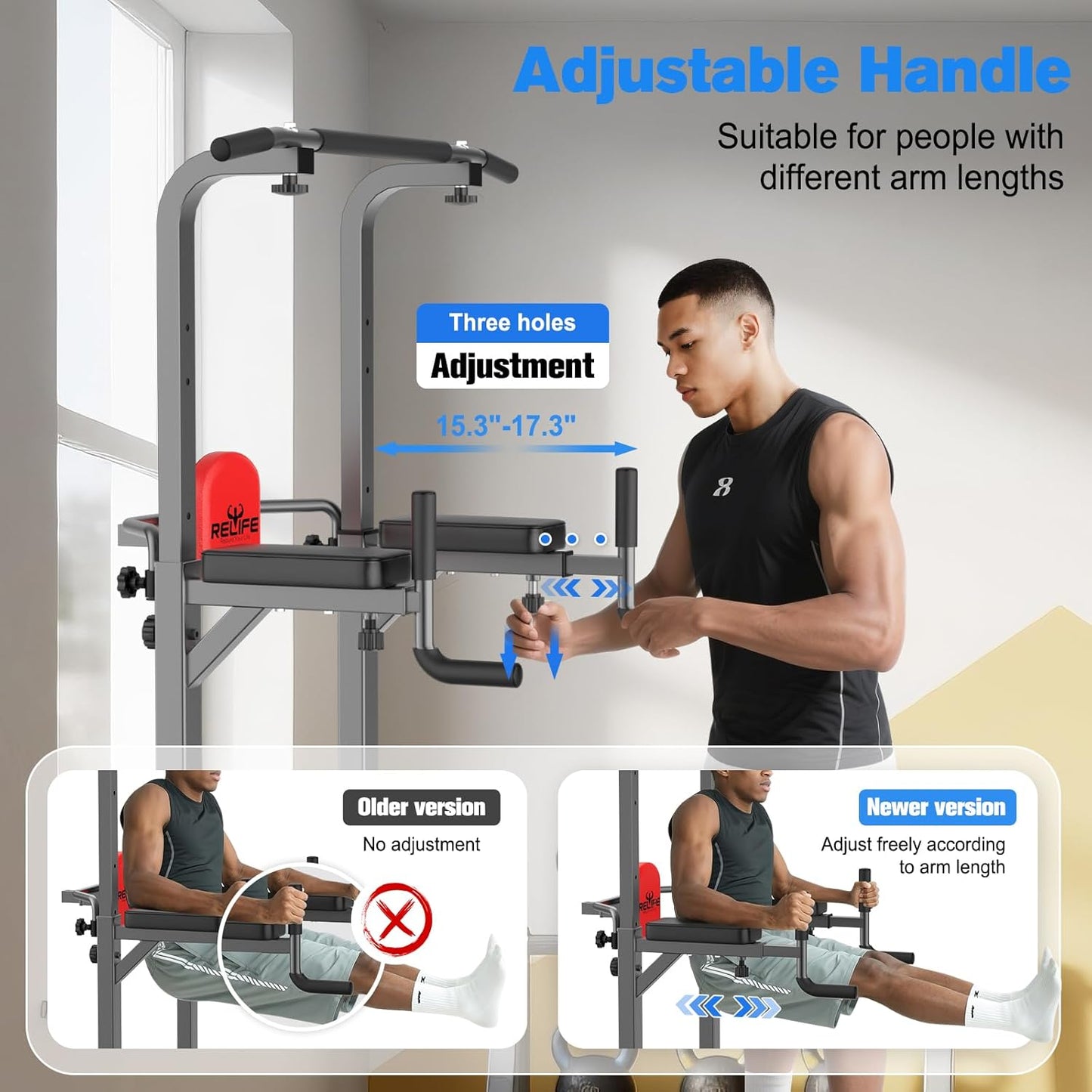 RELIFE REBUILD YOUR LIFE Power Tower Pull Up Bar Station Workout Dip Station for Home Gym Strength Training Fitness Equipment
