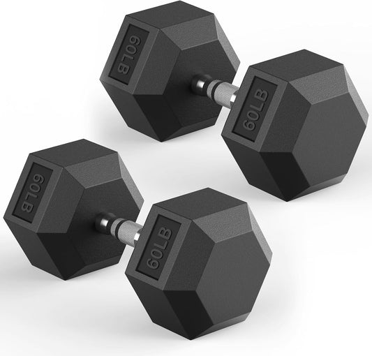 Hex Dumbbell 40-125 lb, Rubber Encased Exercise & Fitness Dumbbells, Hand Weight for Strength Training