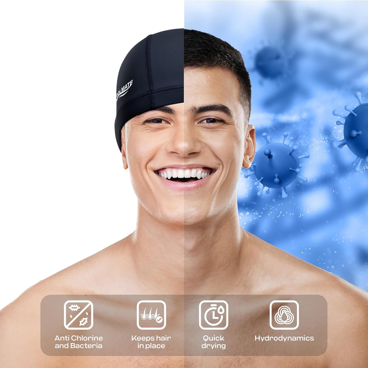 COOLMATE Fabric Swim Cap for Adult Women Men Kid 3 4 6 8 14 16, Silicone Water Resistant Layer, Cloth Swim Cap Gifts for Swimmers, Lightweight for Pool, Lap Swimming (1 pc)