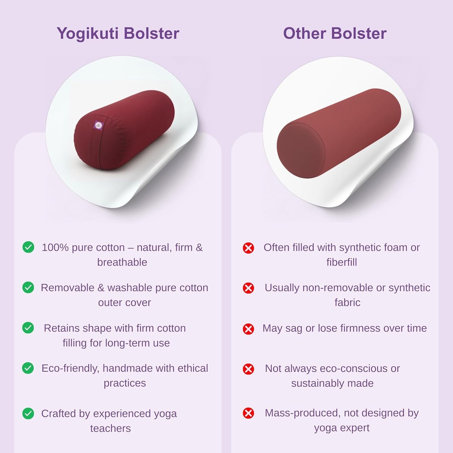 Yogikuti Iyengar Yoga Bolster for Restorative Yoga and Meditation – Lightweight Cotton Support Pillow with Handle for Easy Carry, Versatile for Pose Modification, Balance, Back Relief, and Relaxation