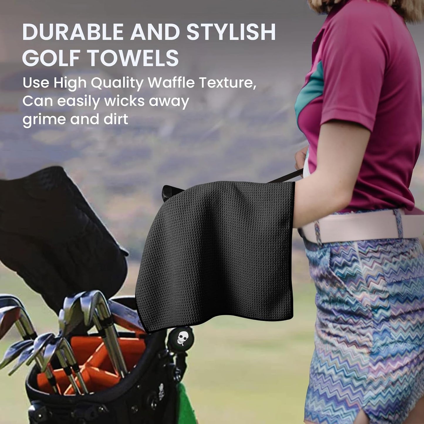 Golf Club Clean Brush Towel Value Set with Strong Magnetic Retractable Carabiner, Squeeze Water Bottle Microfiber Absorbent Towel for Golf Bags Accessory Iron Care Men Women