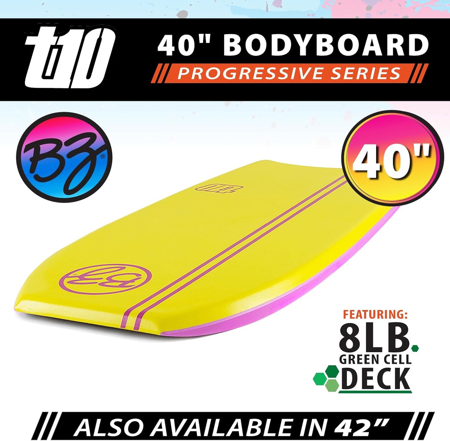 BZ BodyBoards - T-10 Progressive Series Bodyboard - HDPE Slick - Crescent Tail - PHUZION Core - 8lb Deck