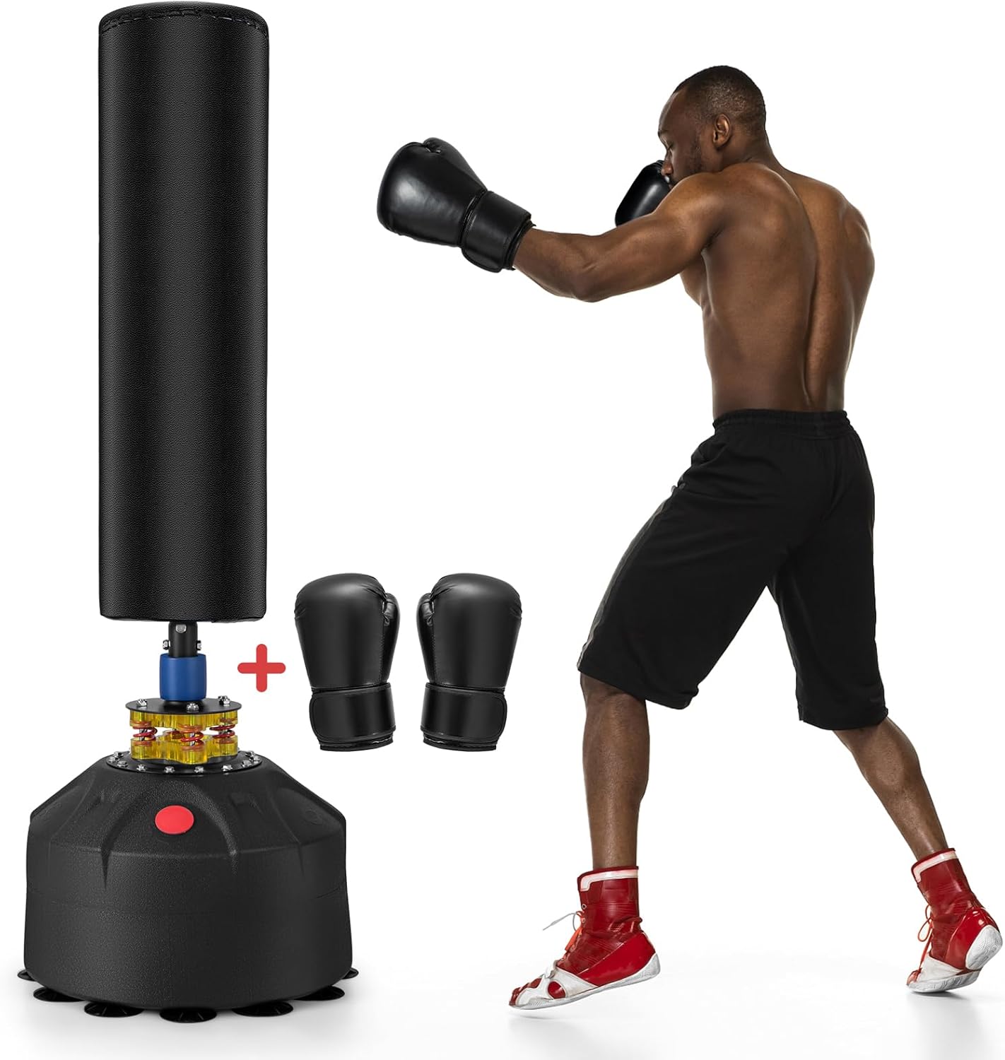 GYMAX Punching Bag, 68” Freestanding Boxing Bags with Gloves & Suction Cup Base, 220lbs Filled Punching Bag Stand for Adults, Kickboxing Bag for MMA Muay Thai Fitness