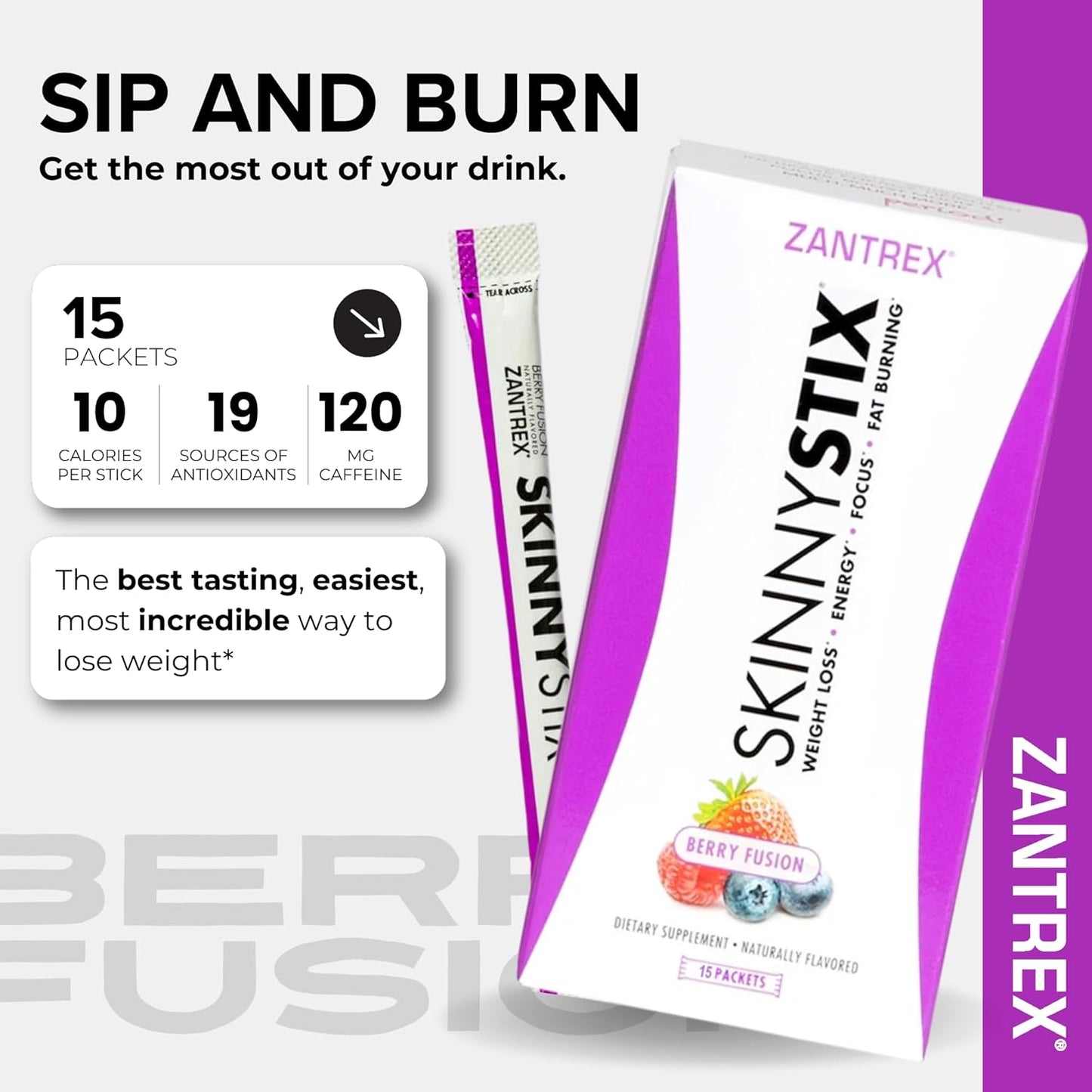 SkinnyStix Berry Fusion GLP-1 Support Powder Energy Drink, Metabolic Support, Appetite Control, Natural Energy Boost | 15 Single-Serving Packets