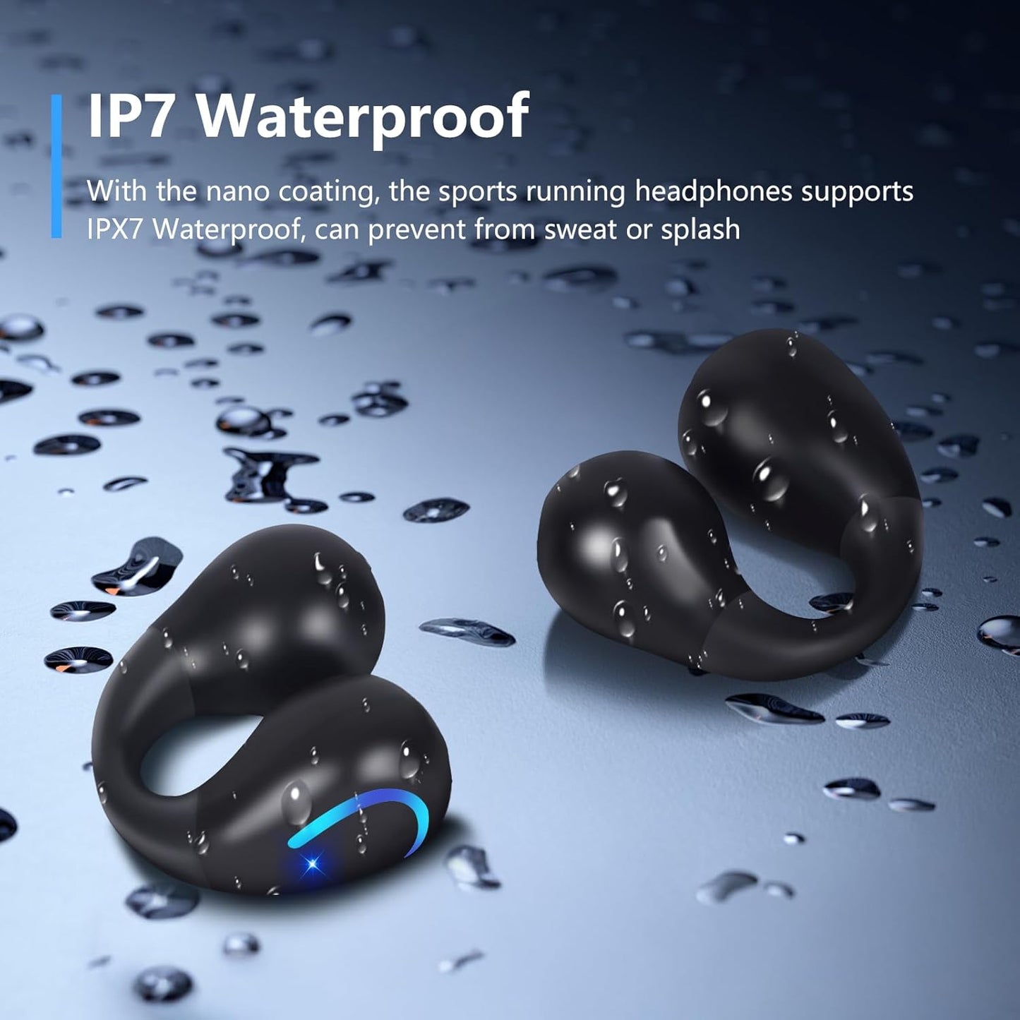 Open Ear Bone Conduction Headphones Bluetooth 5.3 Wireless Clip On Earbuds with Digital Display Charging Case 60 Hours Playtime Sport Earphones Built-in Mic IPX7 Waterproof for Running Fitness Black