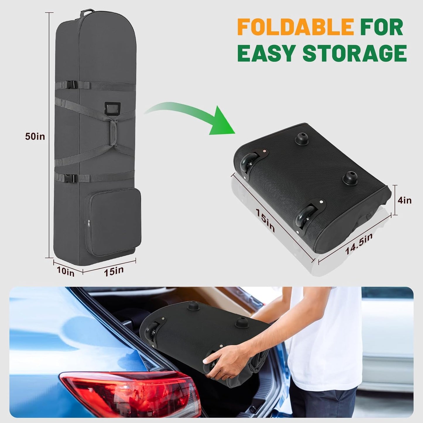 Golf Travel Bags for Airlines with Adjustable Support Rod and Detachable Shoulder Straps, Soft Foldable Golf Club Travel Covers, 900D Heavy Duty Oxford