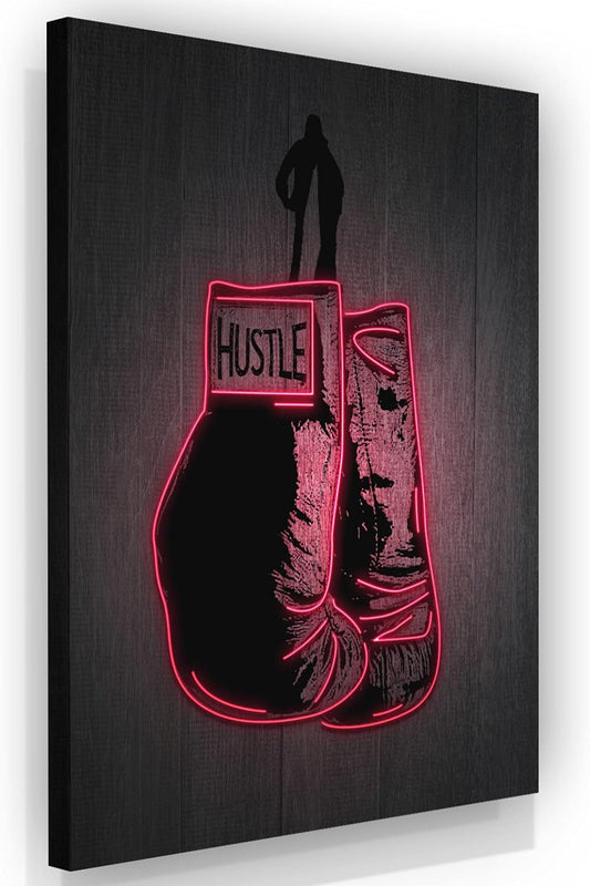 Boxing Gloves Neon Canvas Print Motivational Canvas Print Wall Art Office Decor, Entrepreneur Motivation, Hustle Artwork, Boxing Neon Print, Fighter Gym Sign, Hustler Art Neon Sign (48" x 36")