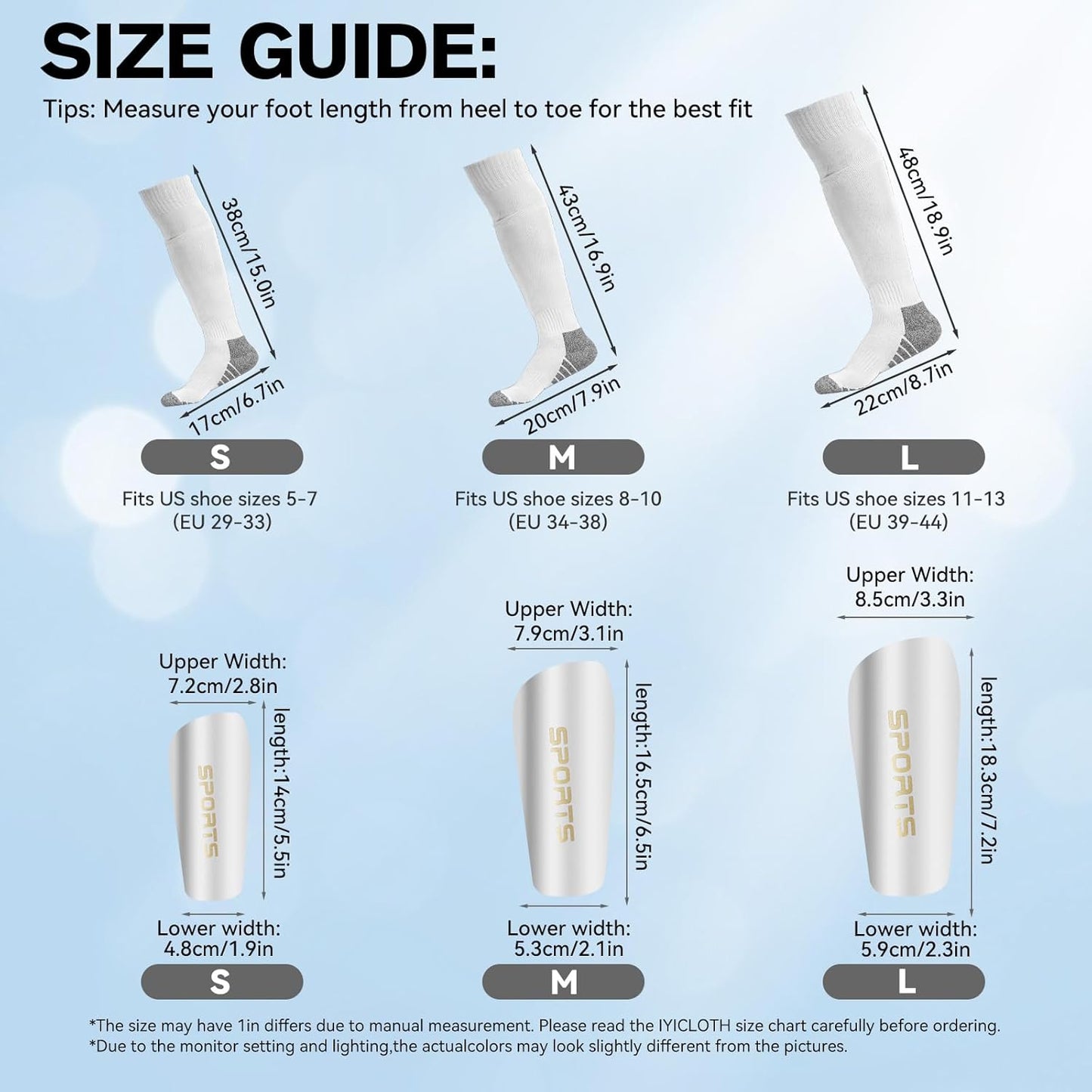 Youth Soccer Shin Guard Socks, Built-in Protective Pads, Kids Knee High Football Athletic Team Socks for Boys Girls