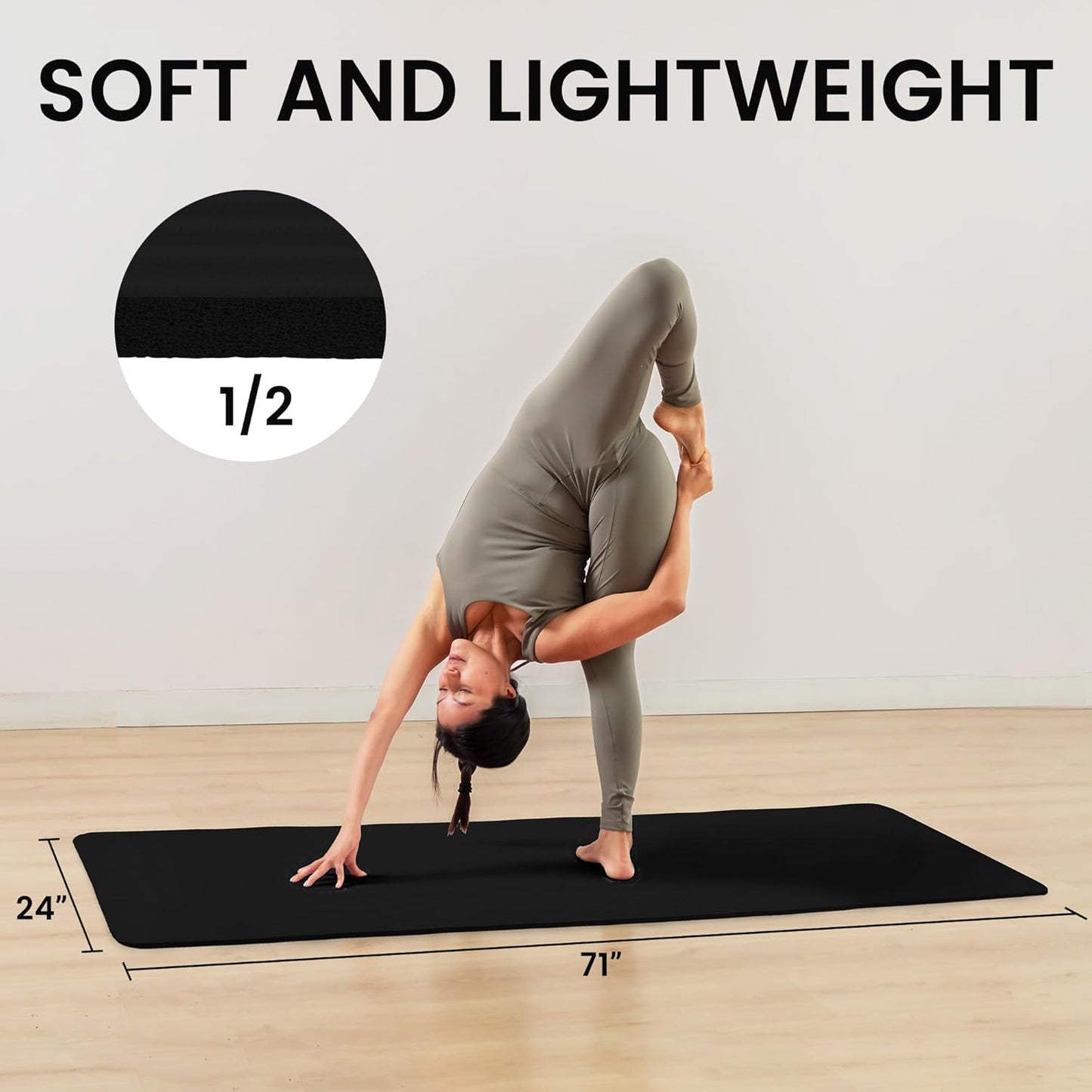 Yoga Mat, 1/2-Inch Extra Thick High Density Exercise Mat, Anti-Tear Exercise Yoga Mat with Carrying Strap, Suitable for Various Yoga Exercises