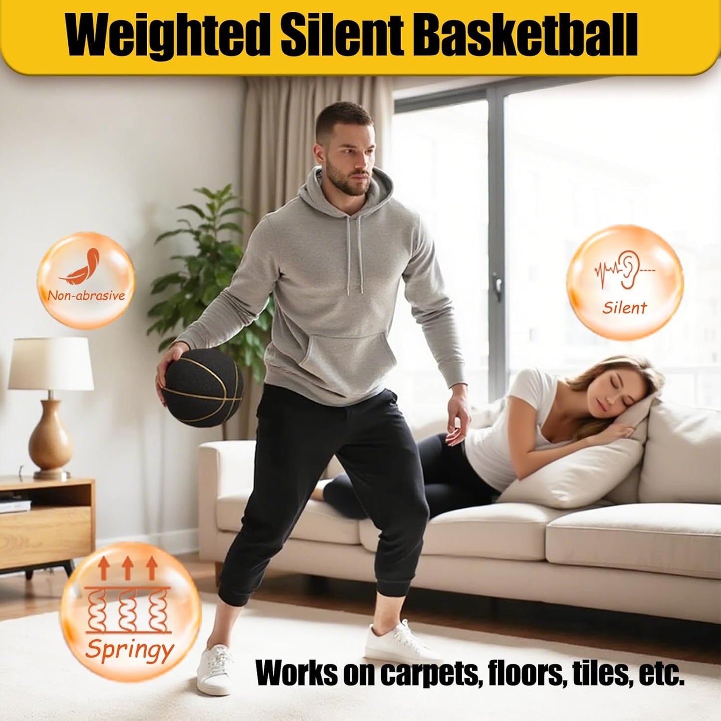 Real Basketball Weight, True Bounce 7 Size Silent Basketball with Grooves, Non-Compressed Shipping, Professional PU Foam Ball, Ideal for Indoor Practice and Training