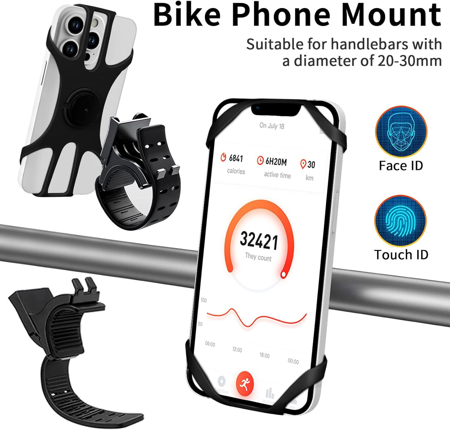 3in1 Running Sports Armband+Wristband+Bicycle Phone Holder,360° Rotation & Detachable Compatible with 4.5-7" Cellphone for iPhone 16/15/Pro/ProMax/14/13/mini/Pro Max/XS/XR