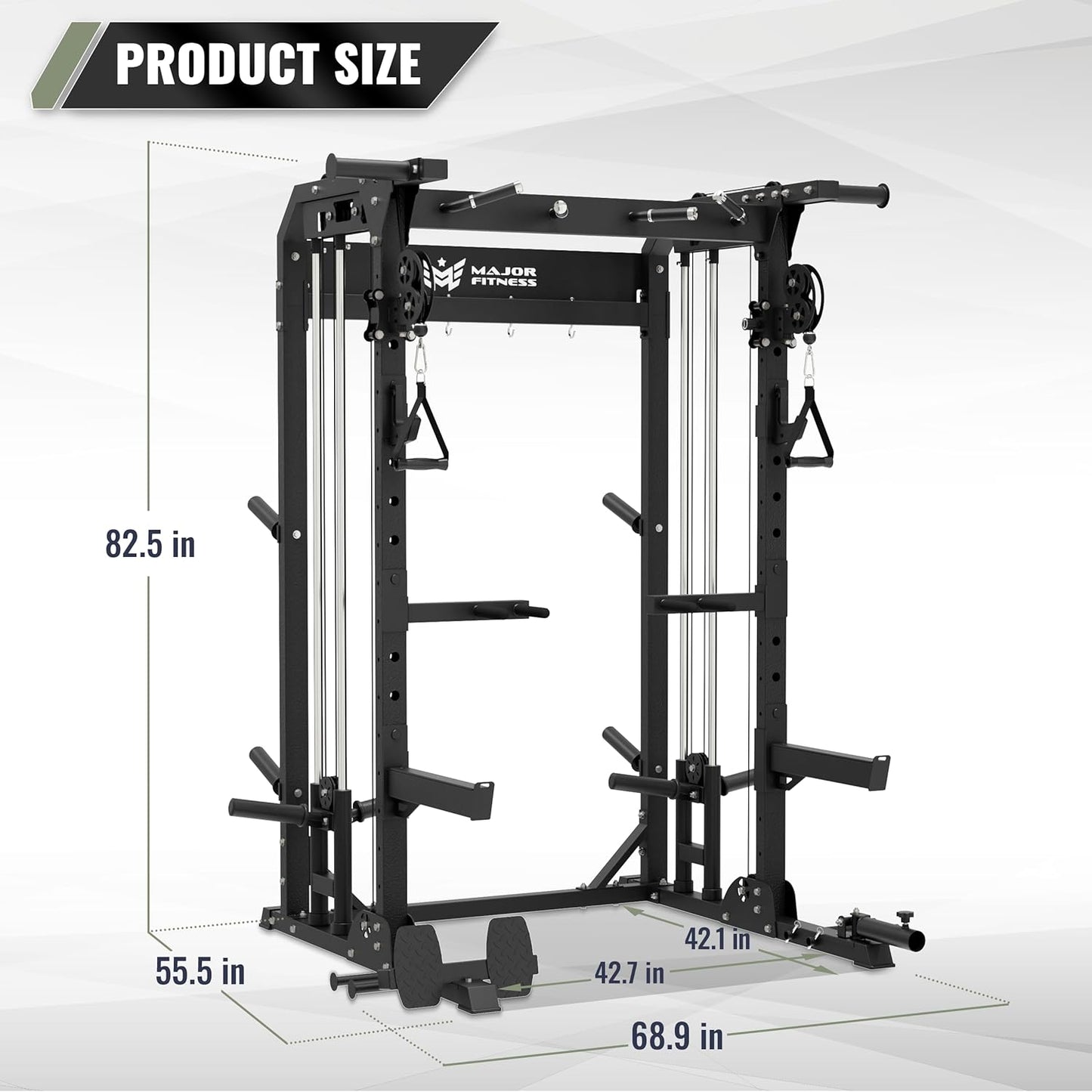 MAJOR FITNESS F22 Multi-Functional Power Rack—1600lbs Capacity All-in-One Squat Rack with Dual Pulley System for Home Gym Strength Training