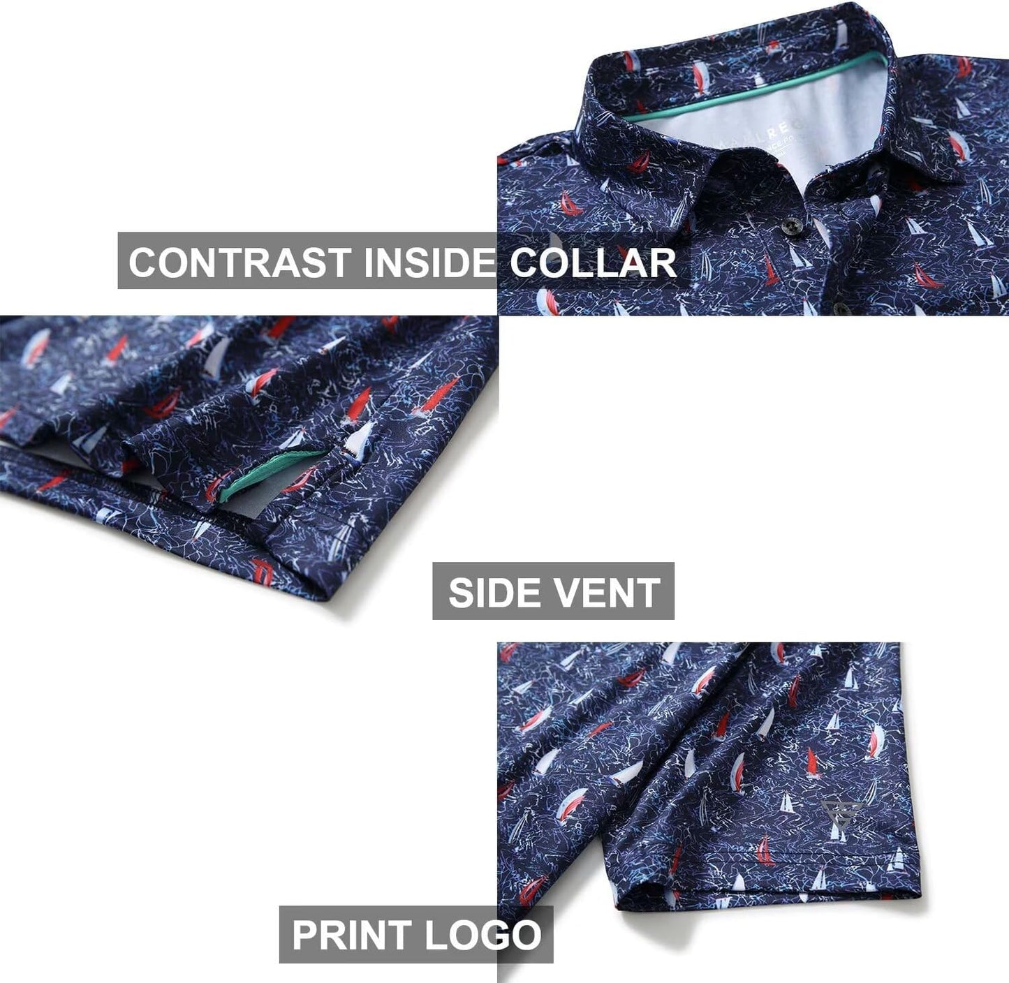 Men's Golf Polo Shirts Short Sleeve Striped Performance Moisture Wicking Dry Fit Golf Shirts for Men