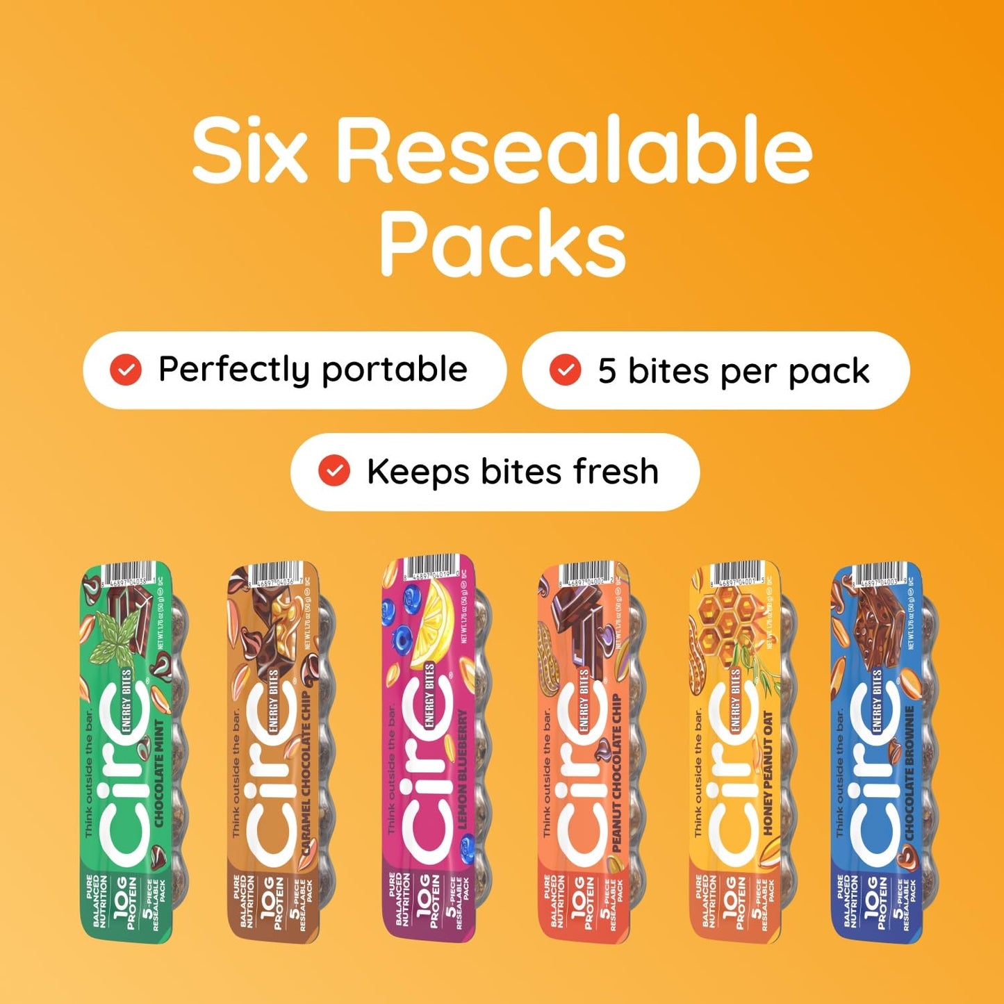 CirC Energy Bites - New Variety 6 Pack Gluten Free Protein Balls - 10g Protein, Whole Grains, Nuts & Fruit - Portable Healthy Snacks for Adults & Kids, 5 Piece Resealable Packs