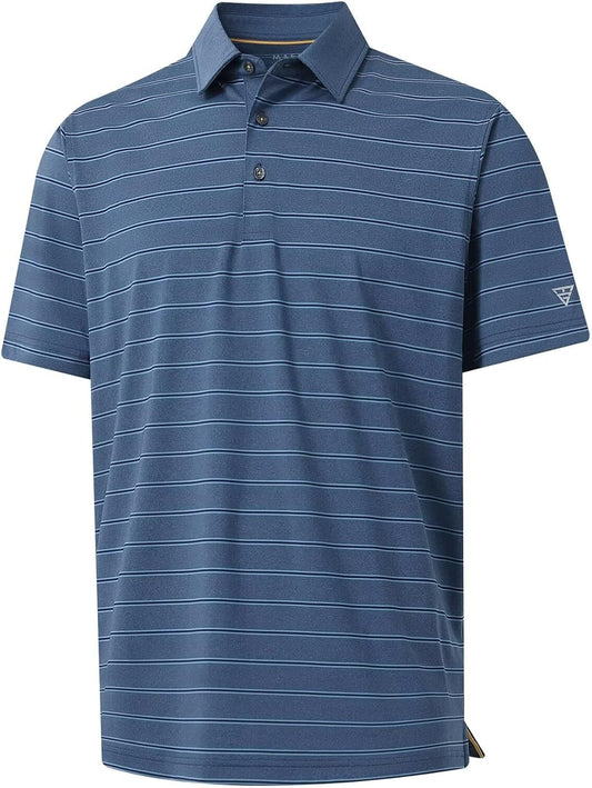 M MAELREG Golf Shirts for Men Moisture Wicking Striped Polo Performance Dry Fit Business Sports Mens Polo Shirts Short Sleeve